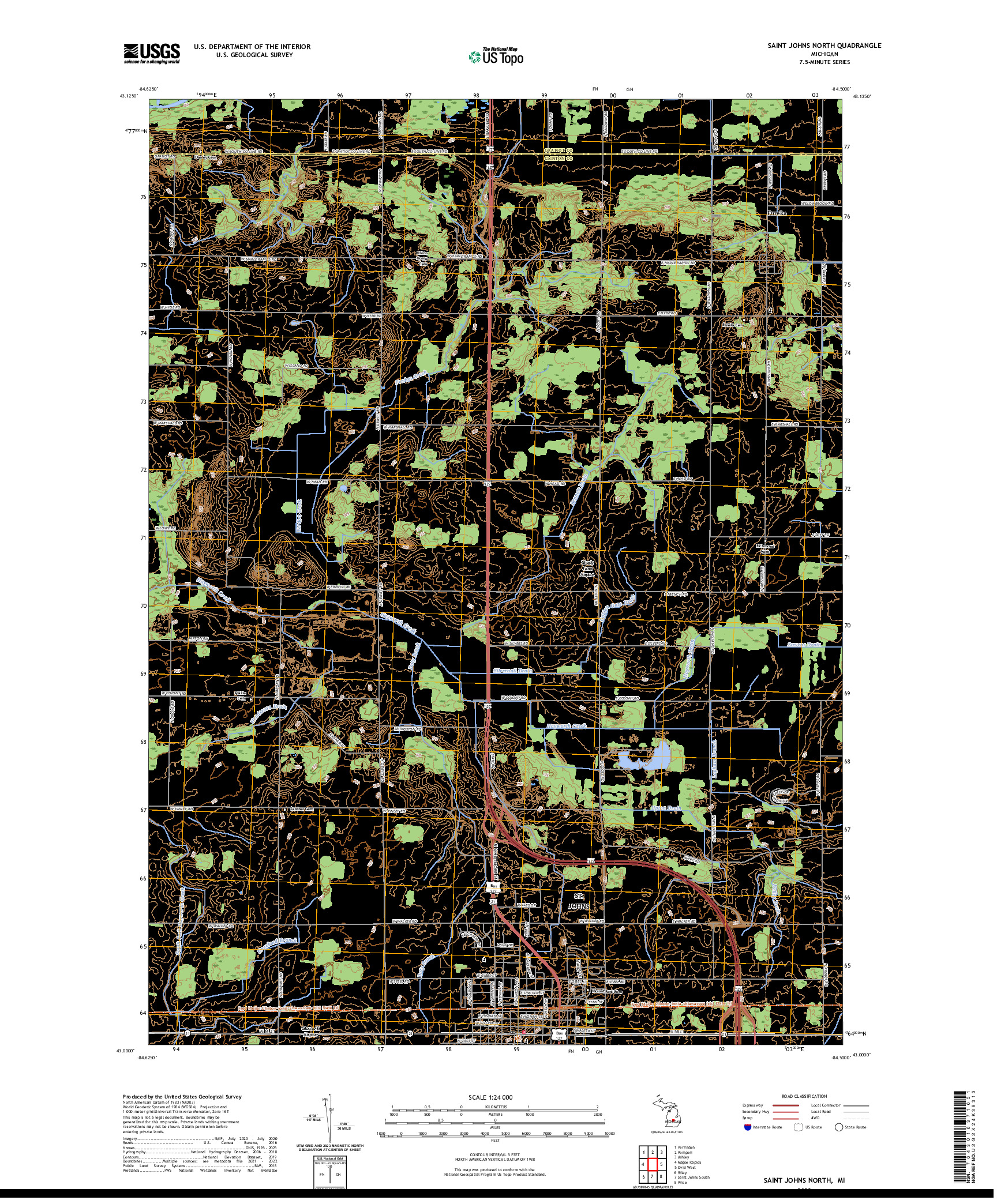 US TOPO 7.5-MINUTE MAP FOR SAINT JOHNS NORTH, MI