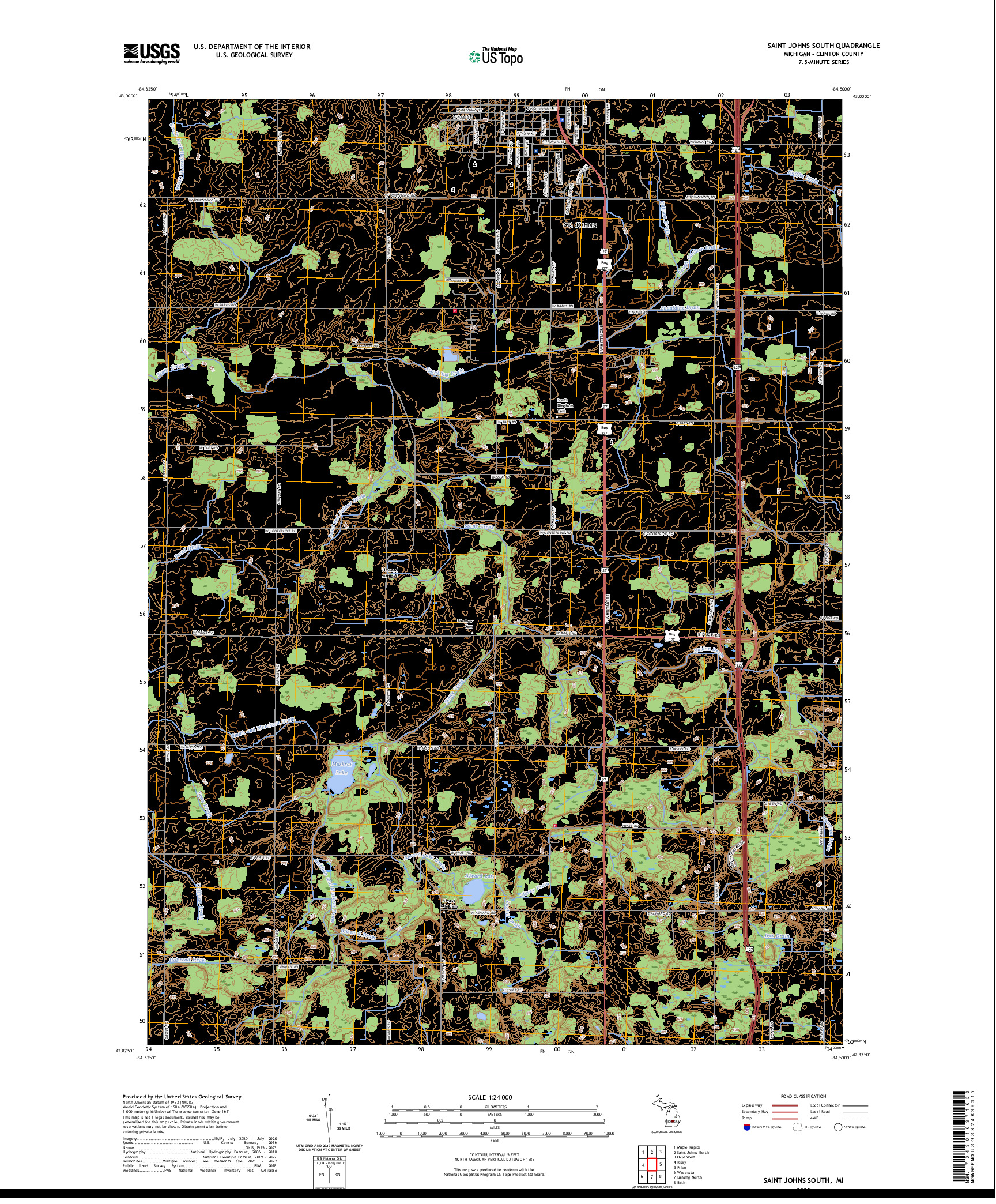 US TOPO 7.5-MINUTE MAP FOR SAINT JOHNS SOUTH, MI