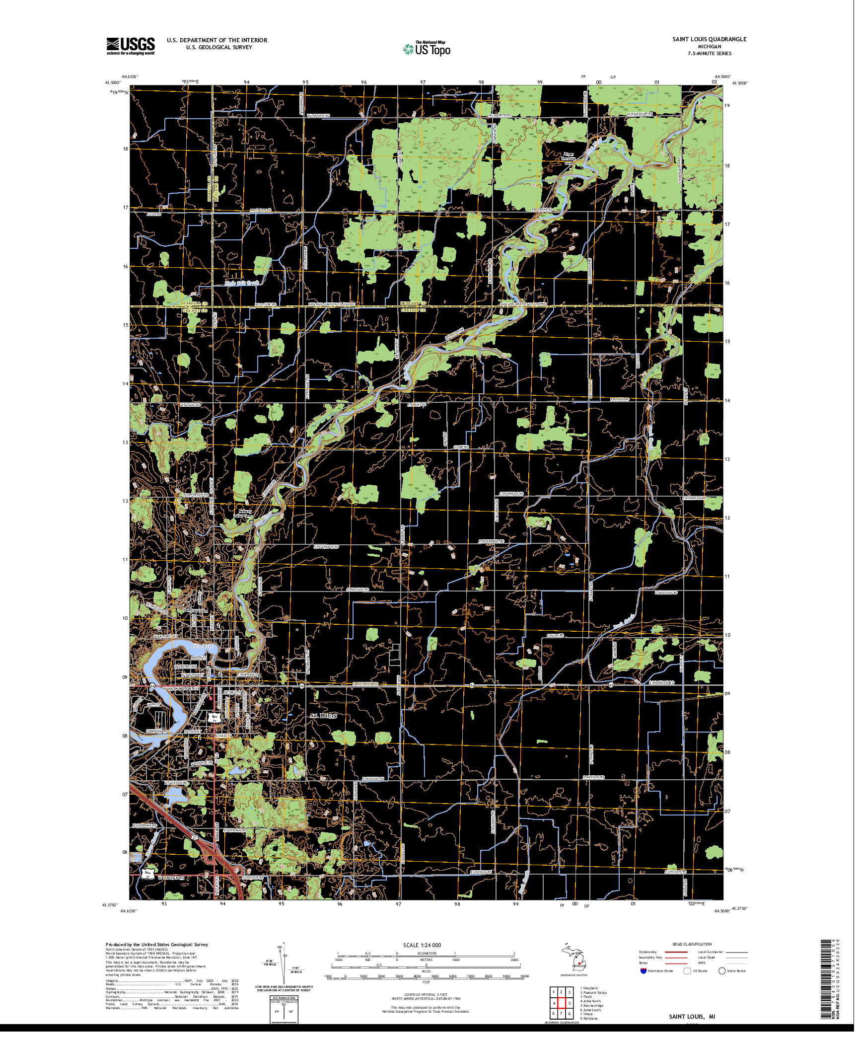 US TOPO 7.5-MINUTE MAP FOR SAINT LOUIS, MI