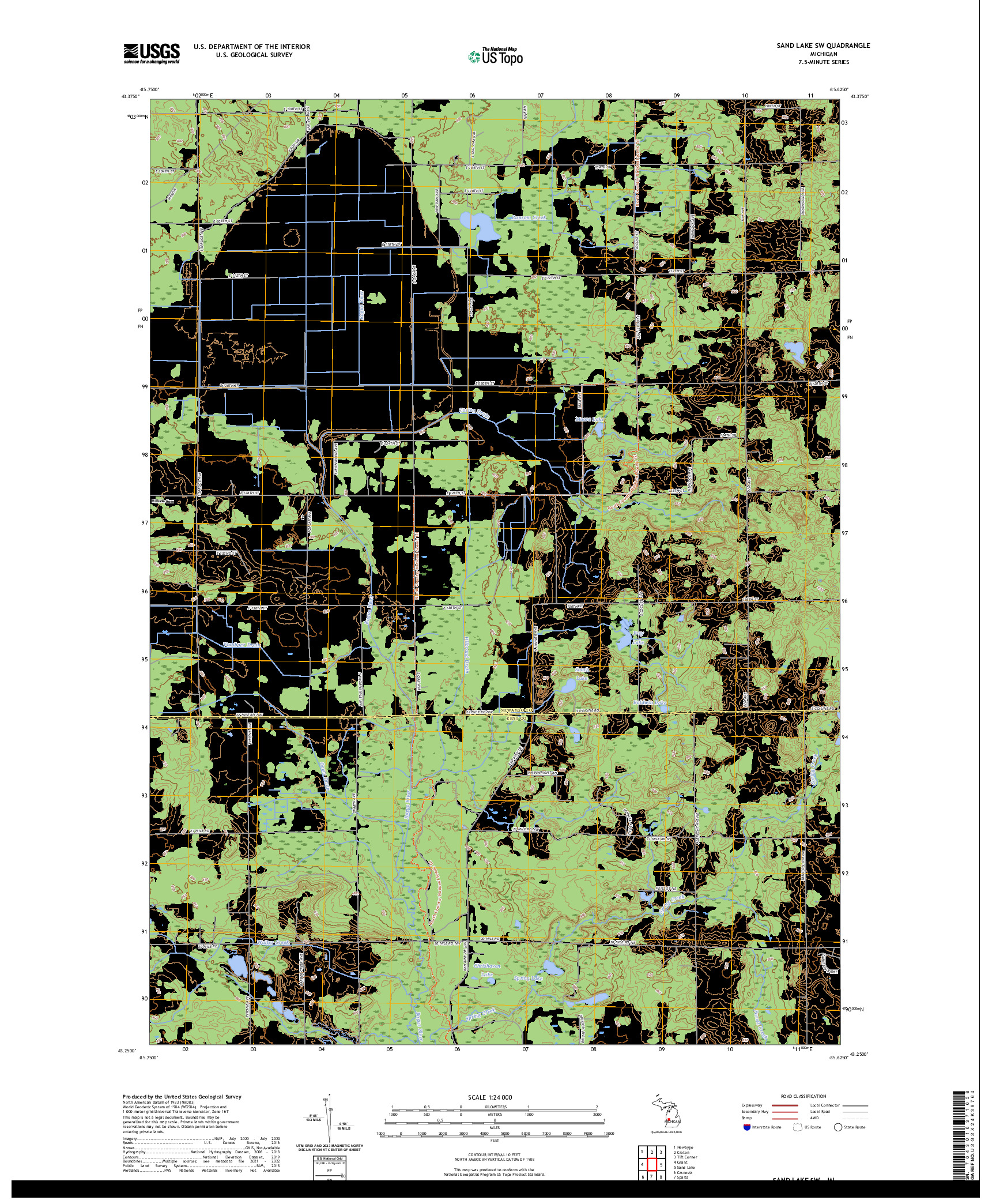 US TOPO 7.5-MINUTE MAP FOR SAND LAKE SW, MI