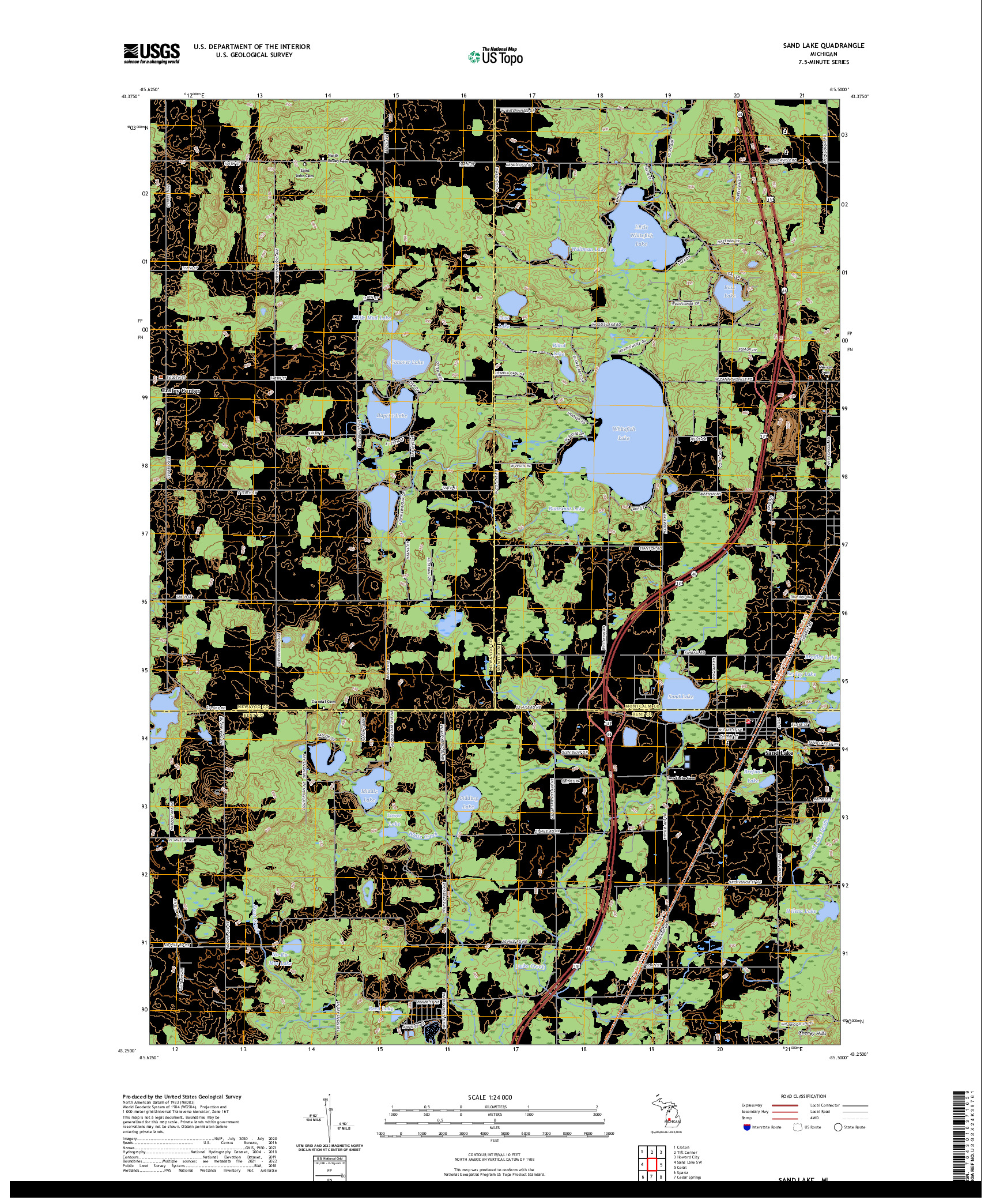 US TOPO 7.5-MINUTE MAP FOR SAND LAKE, MI