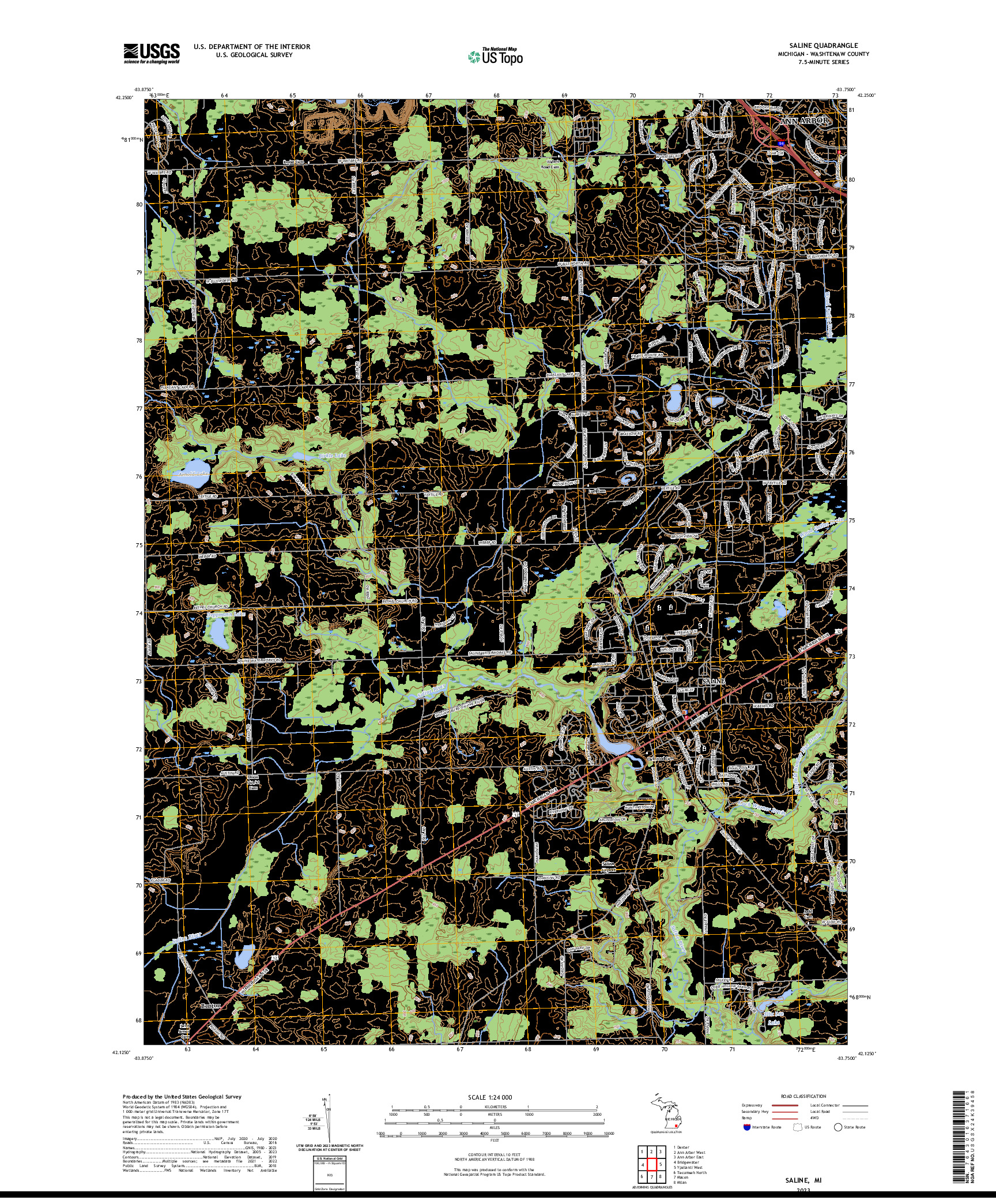 US TOPO 7.5-MINUTE MAP FOR SALINE, MI