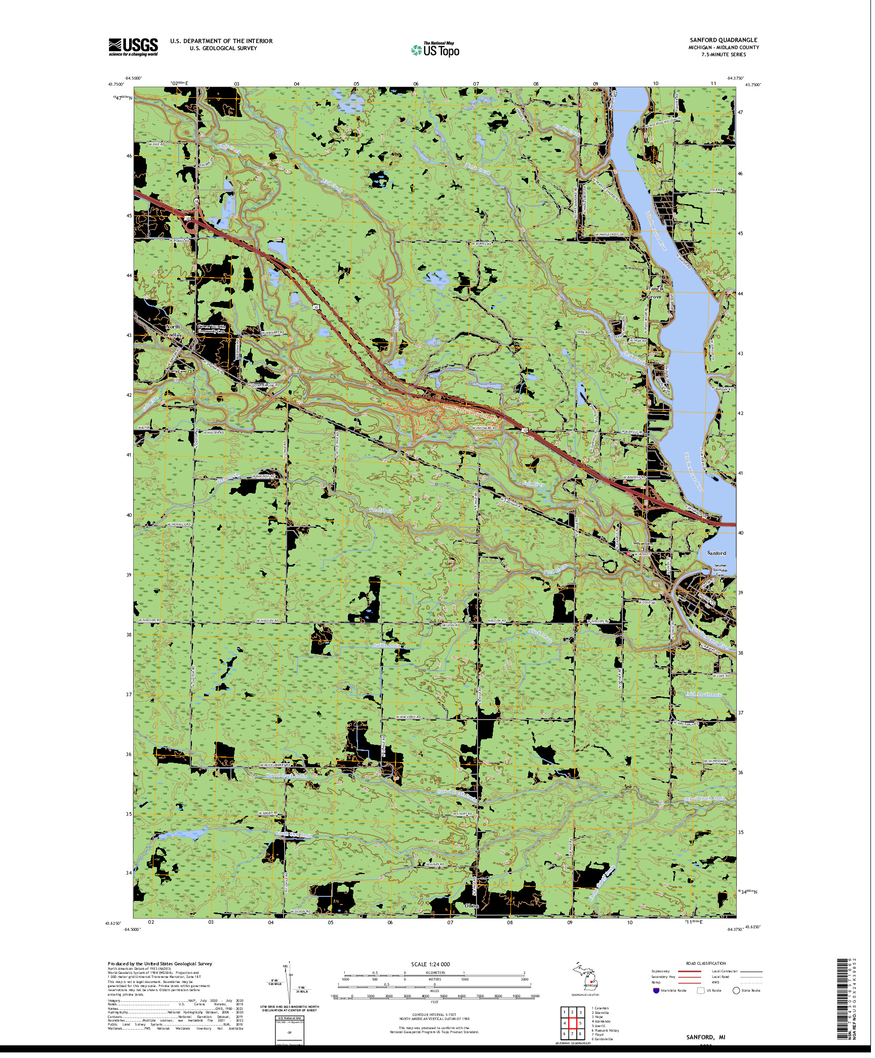 US TOPO 7.5-MINUTE MAP FOR SANFORD, MI