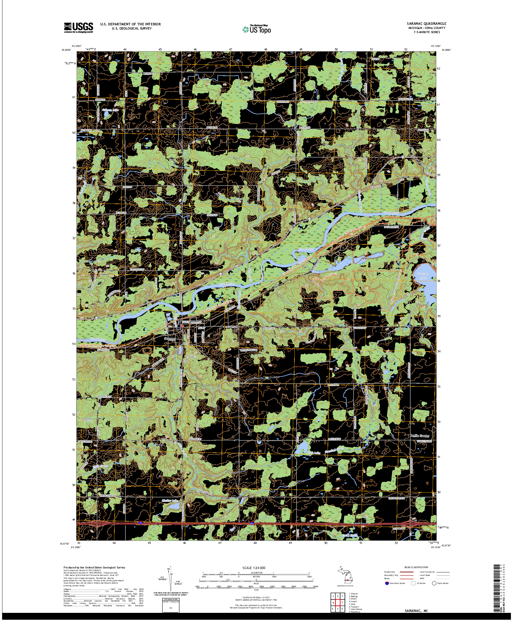 US TOPO 7.5-MINUTE MAP FOR SARANAC, MI