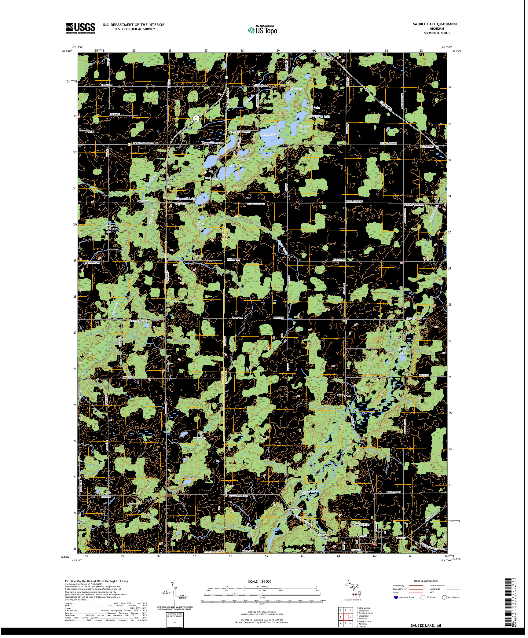 US TOPO 7.5-MINUTE MAP FOR SAUBEE LAKE, MI