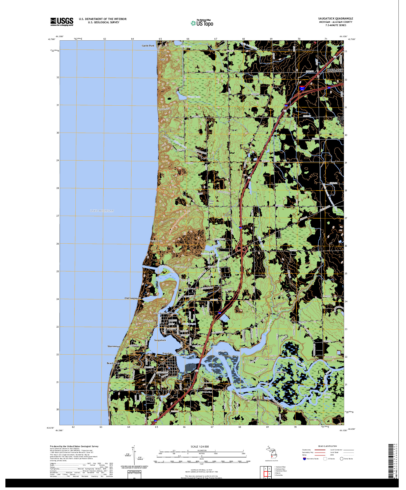 US TOPO 7.5-MINUTE MAP FOR SAUGATUCK, MI