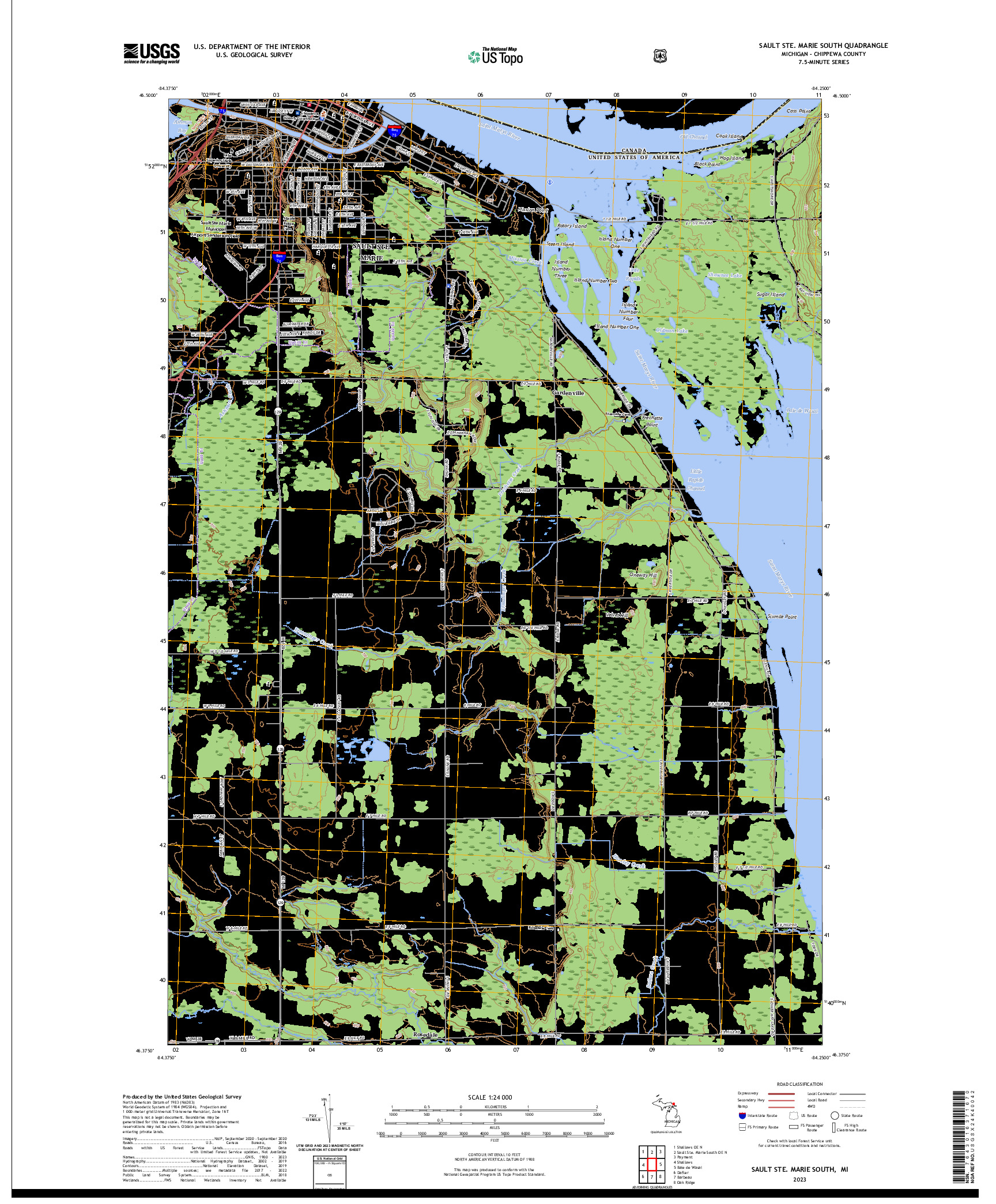 US TOPO 7.5-MINUTE MAP FOR SAULT STE. MARIE SOUTH, MI