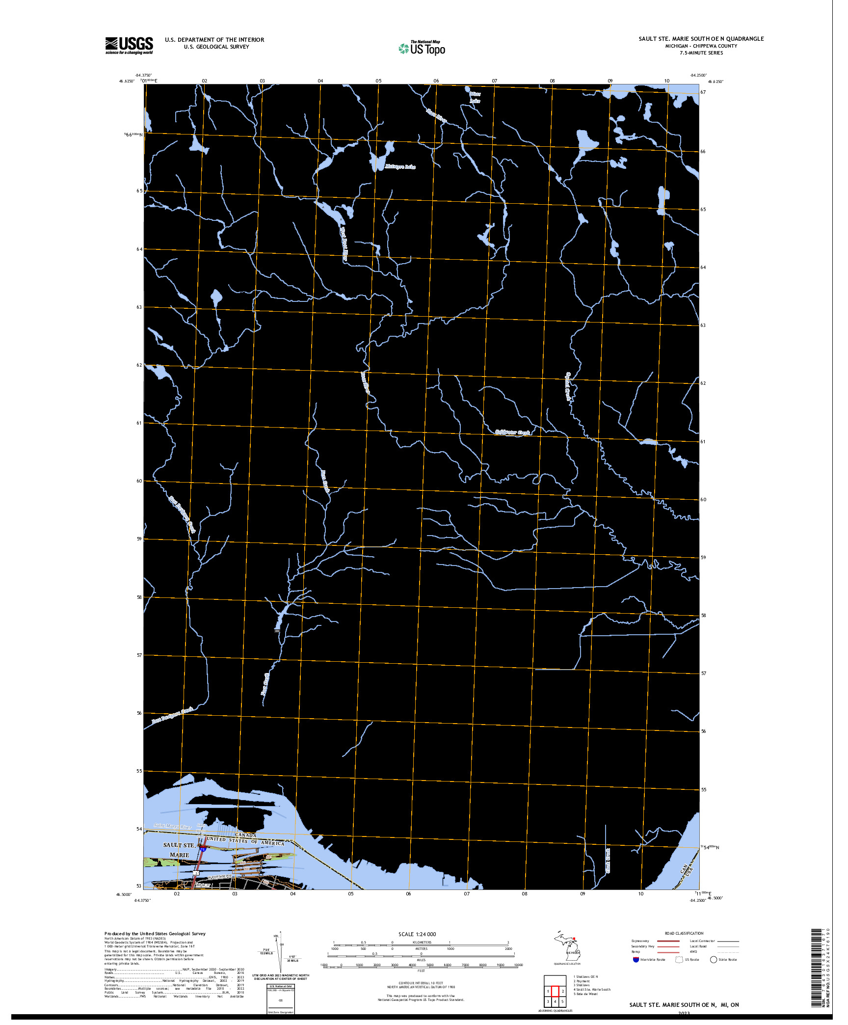 US TOPO 7.5-MINUTE MAP FOR SAULT STE. MARIE SOUTH OE N, MI,ON