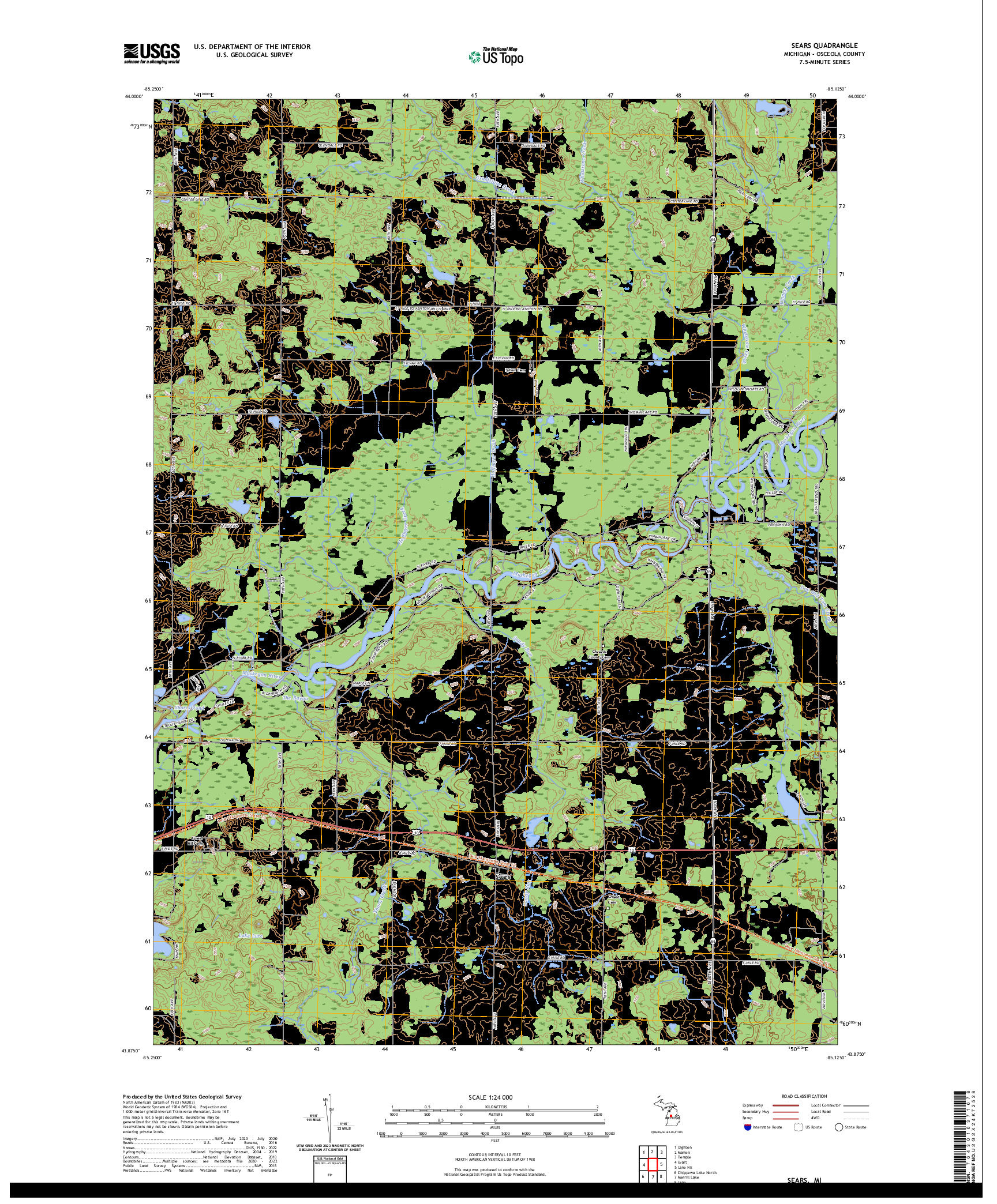 US TOPO 7.5-MINUTE MAP FOR SEARS, MI