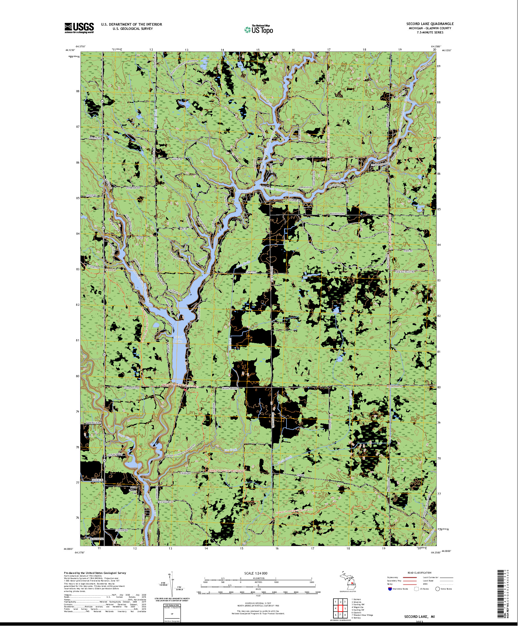 US TOPO 7.5-MINUTE MAP FOR SECORD LAKE, MI