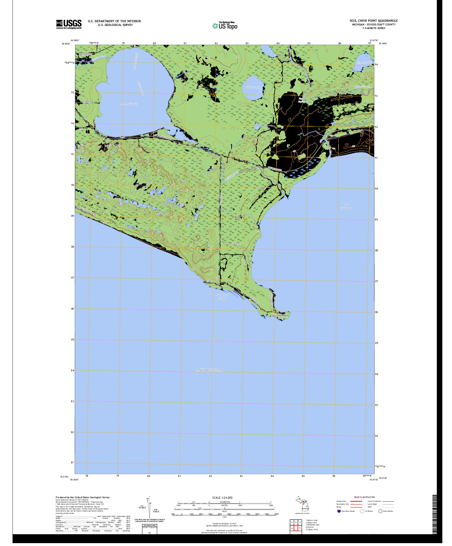 US TOPO 7.5-MINUTE MAP FOR SEUL CHOIX POINT, MI