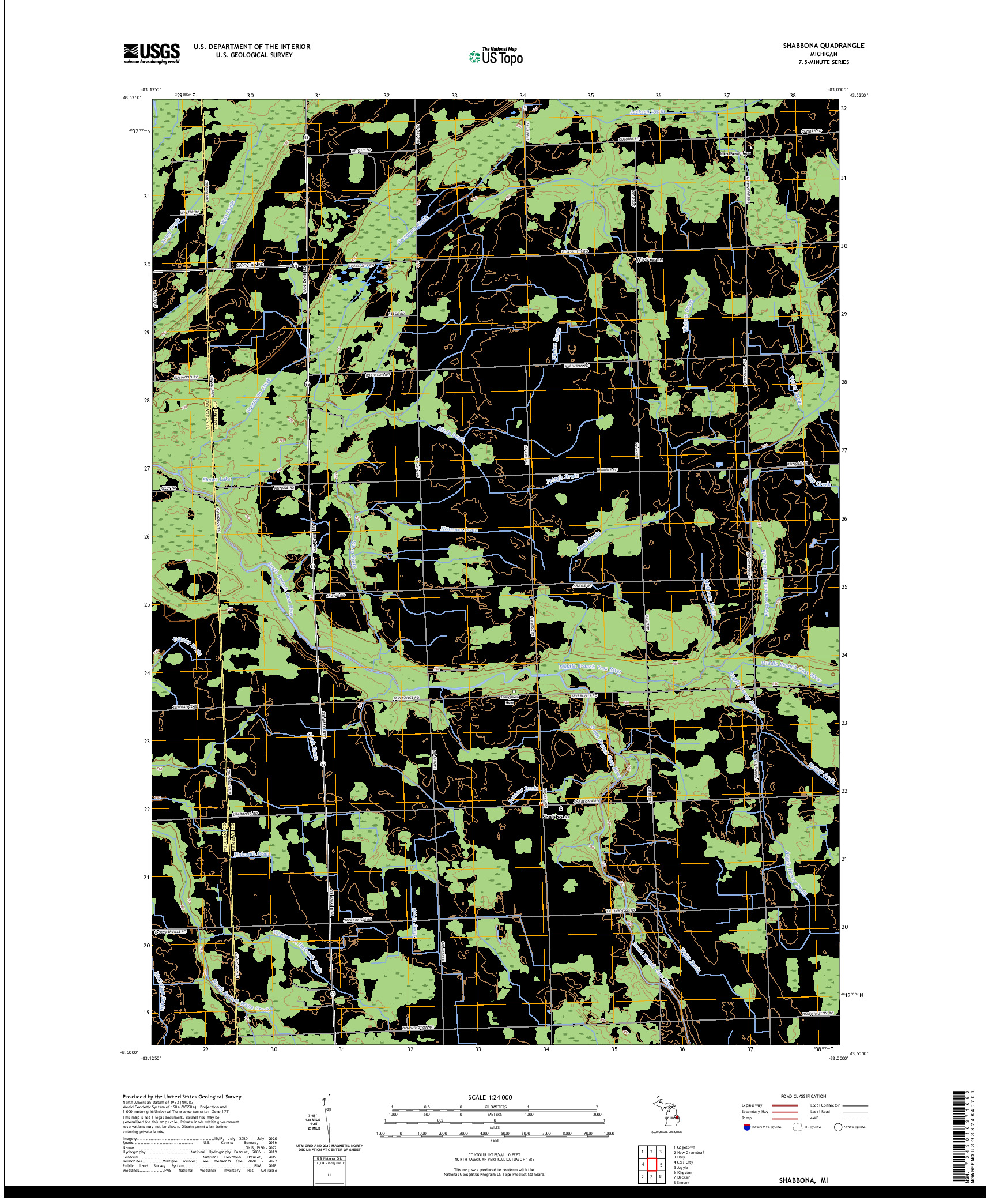 US TOPO 7.5-MINUTE MAP FOR SHABBONA, MI