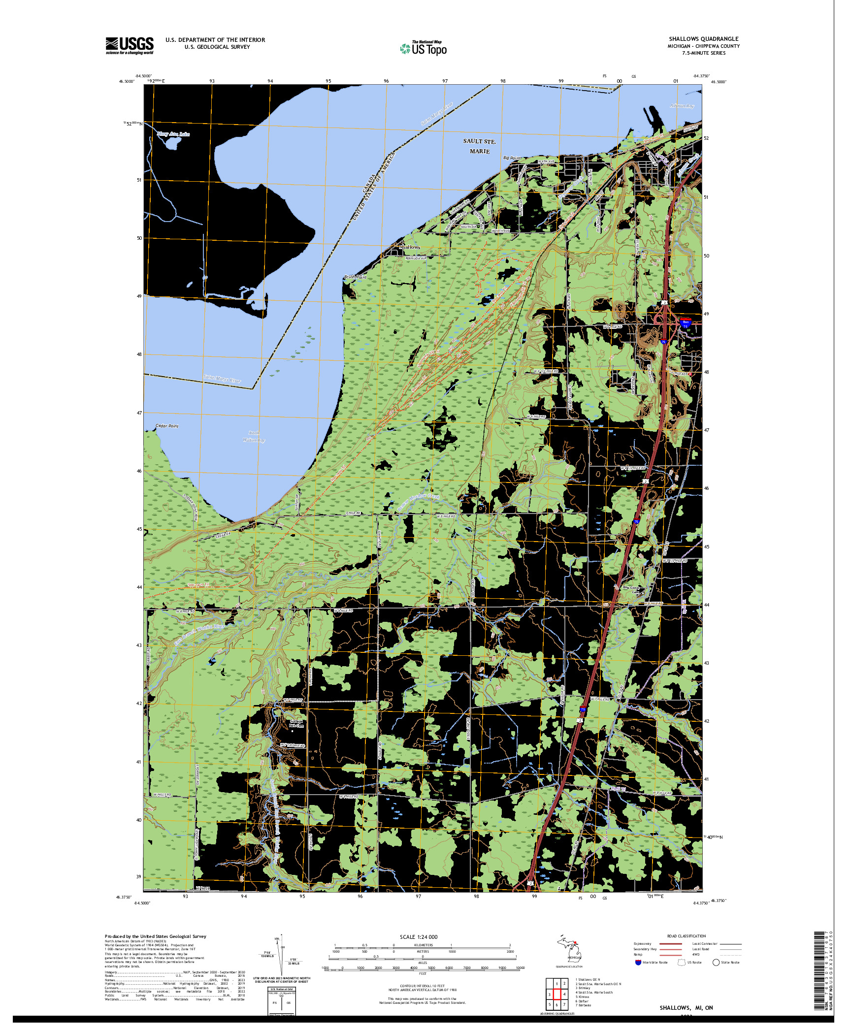 US TOPO 7.5-MINUTE MAP FOR SHALLOWS, MI,ON