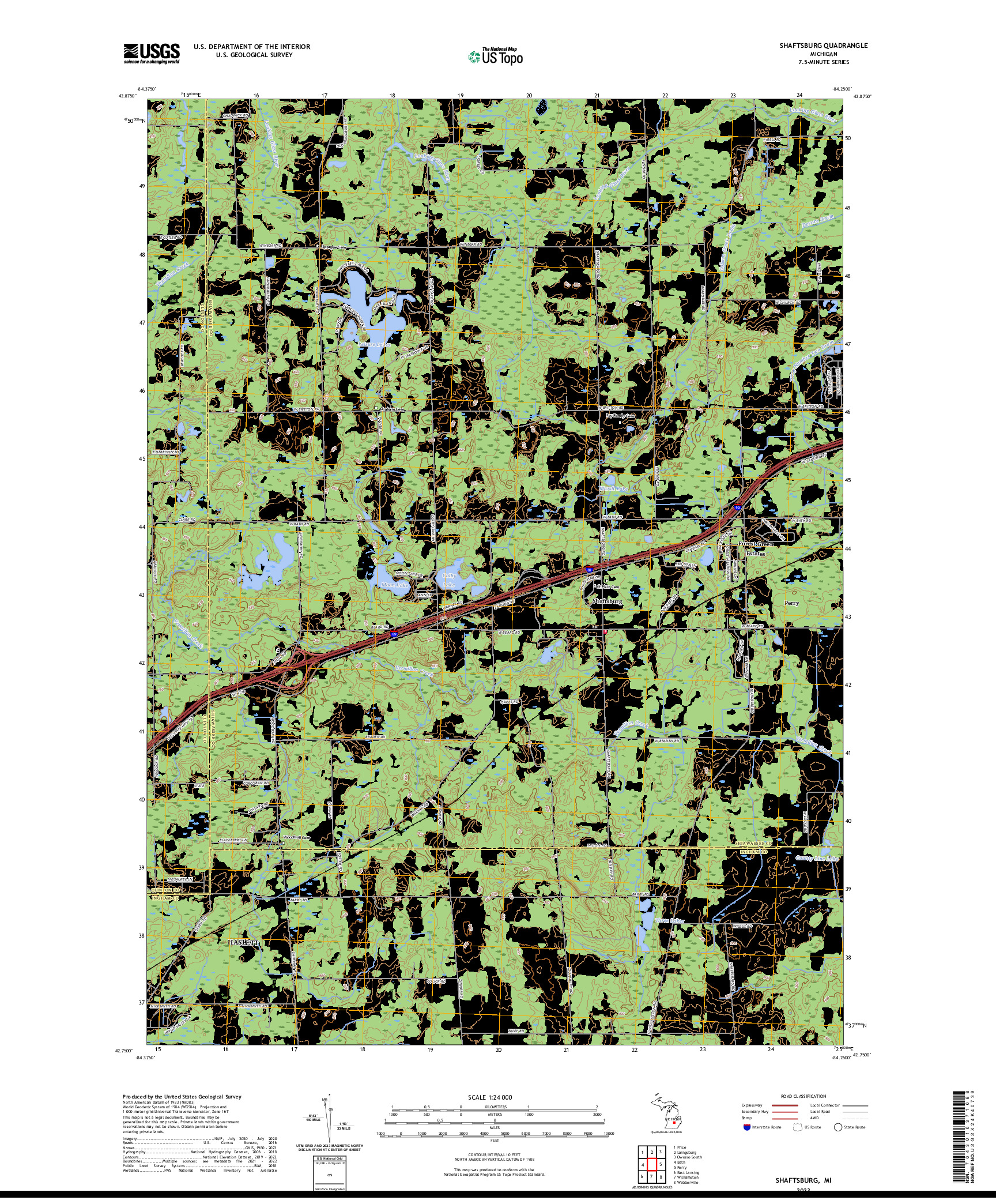 US TOPO 7.5-MINUTE MAP FOR SHAFTSBURG, MI