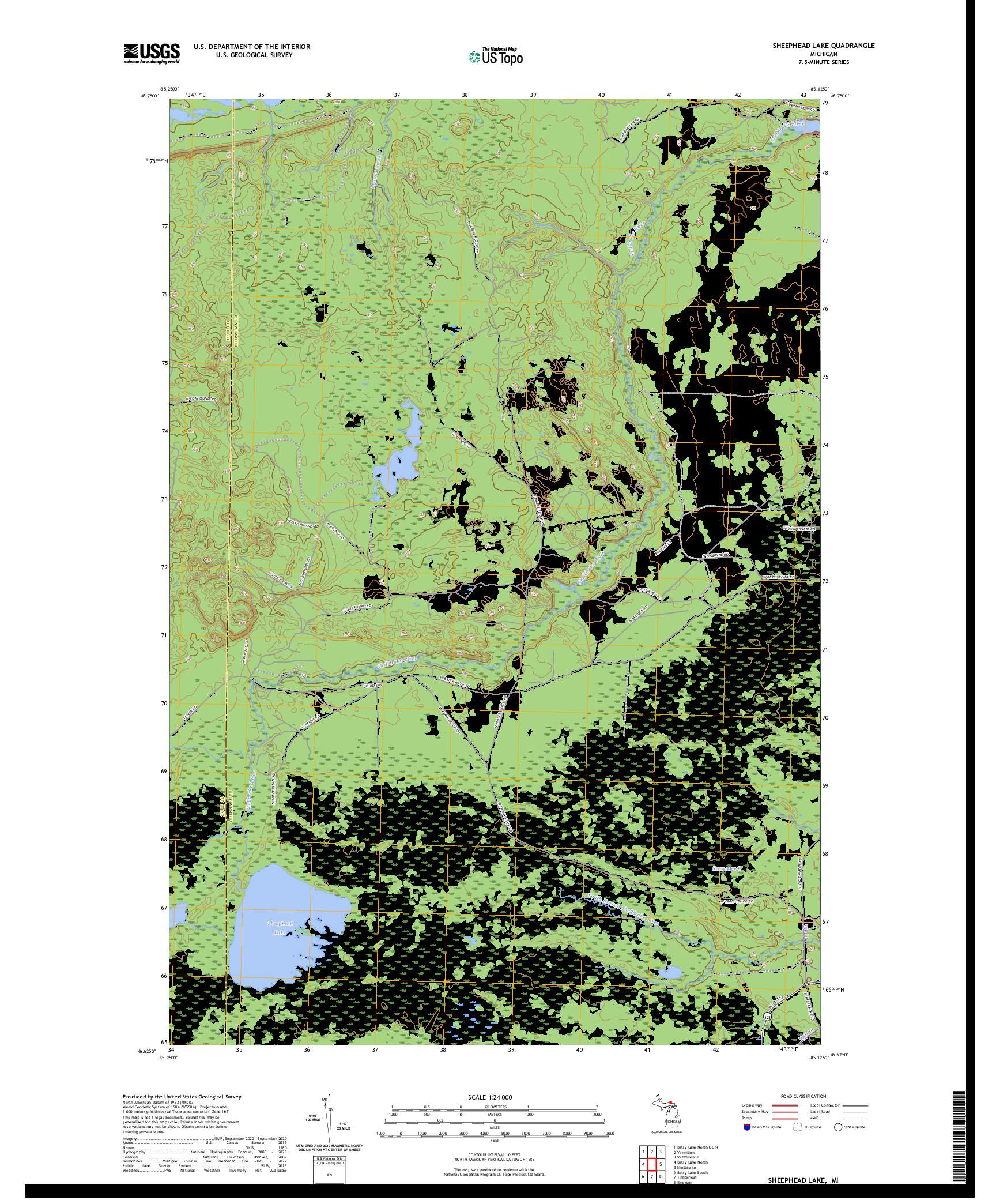 US TOPO 7.5-MINUTE MAP FOR SHEEPHEAD LAKE, MI