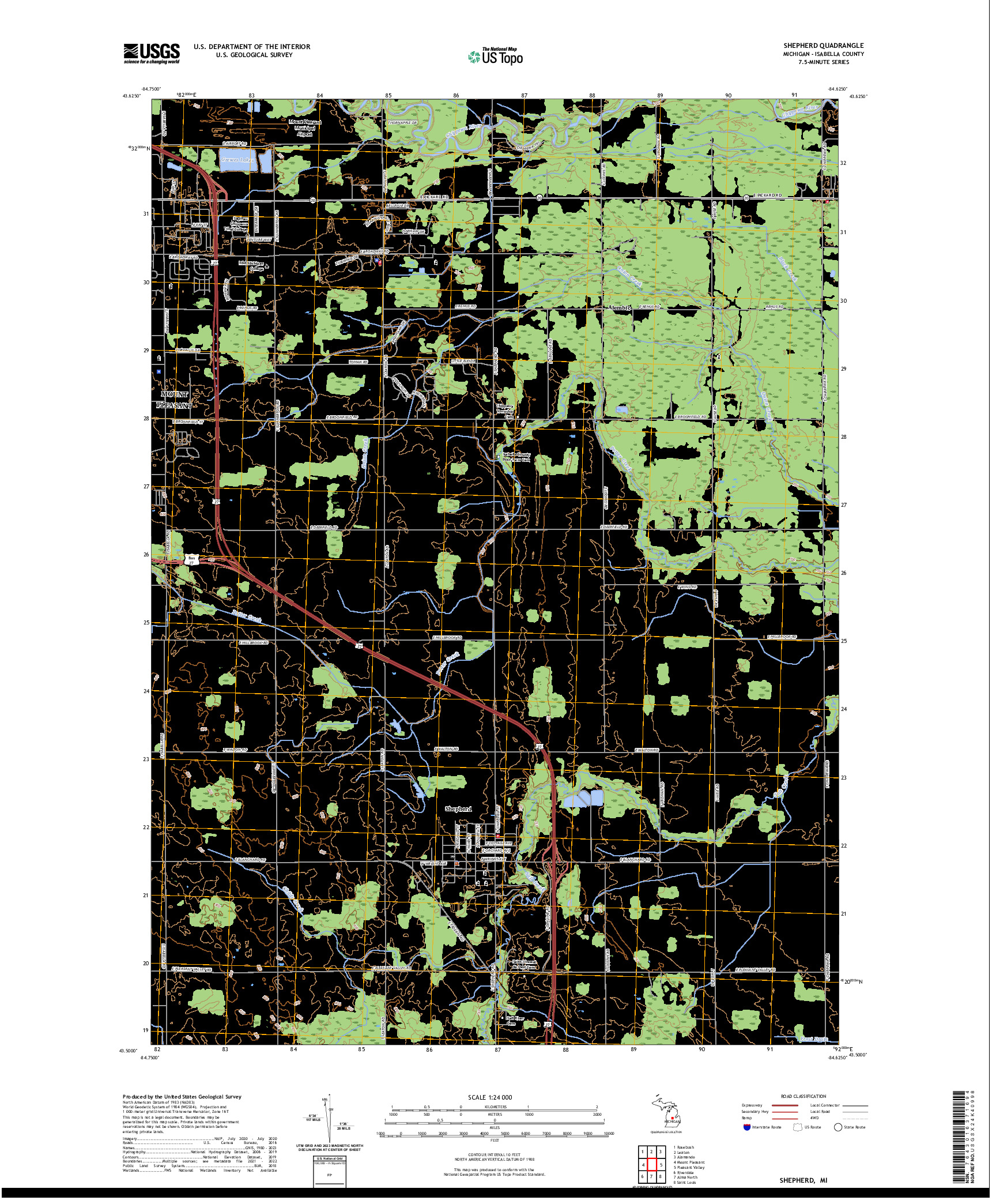 US TOPO 7.5-MINUTE MAP FOR SHEPHERD, MI