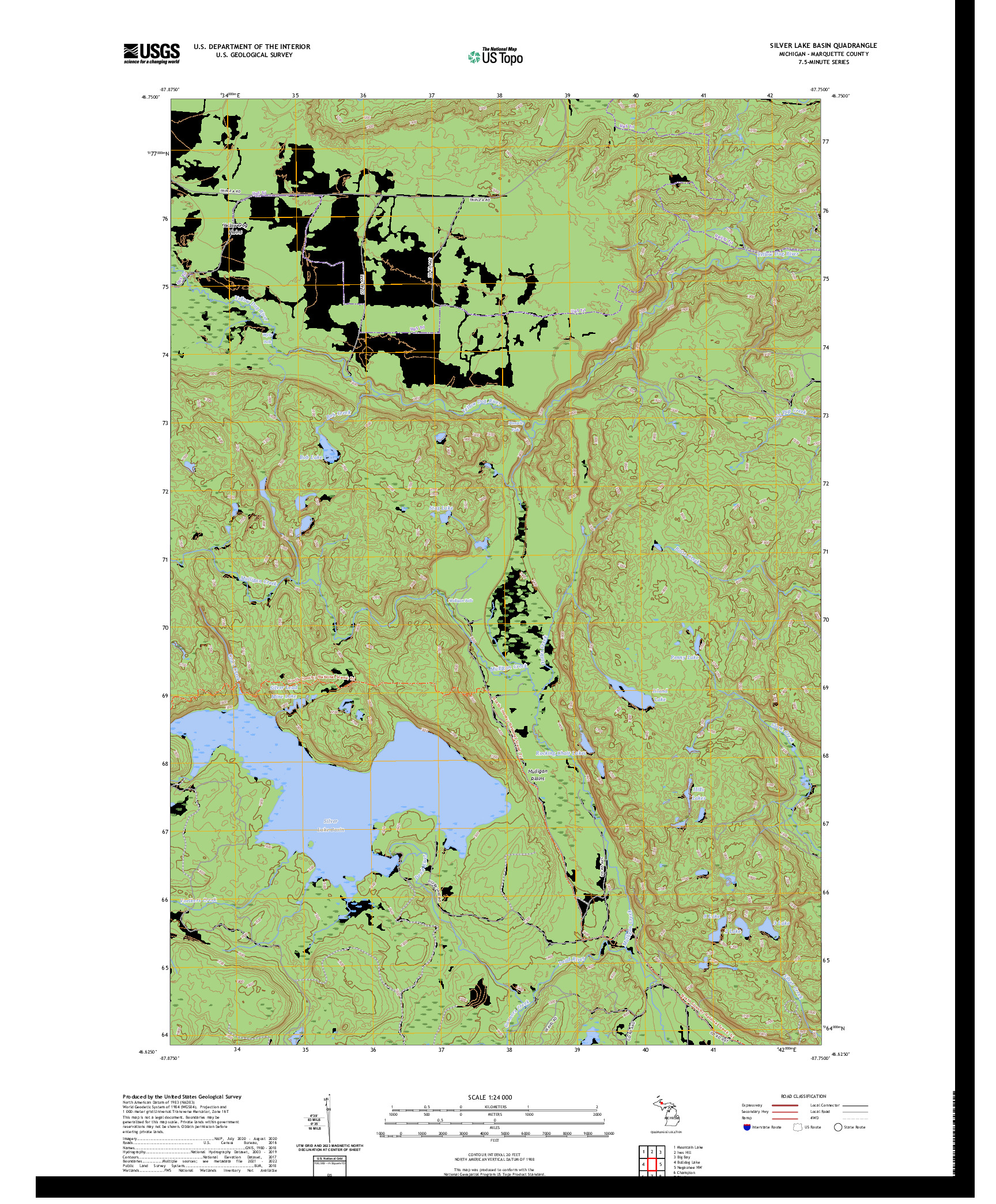 US TOPO 7.5-MINUTE MAP FOR SILVER LAKE BASIN, MI