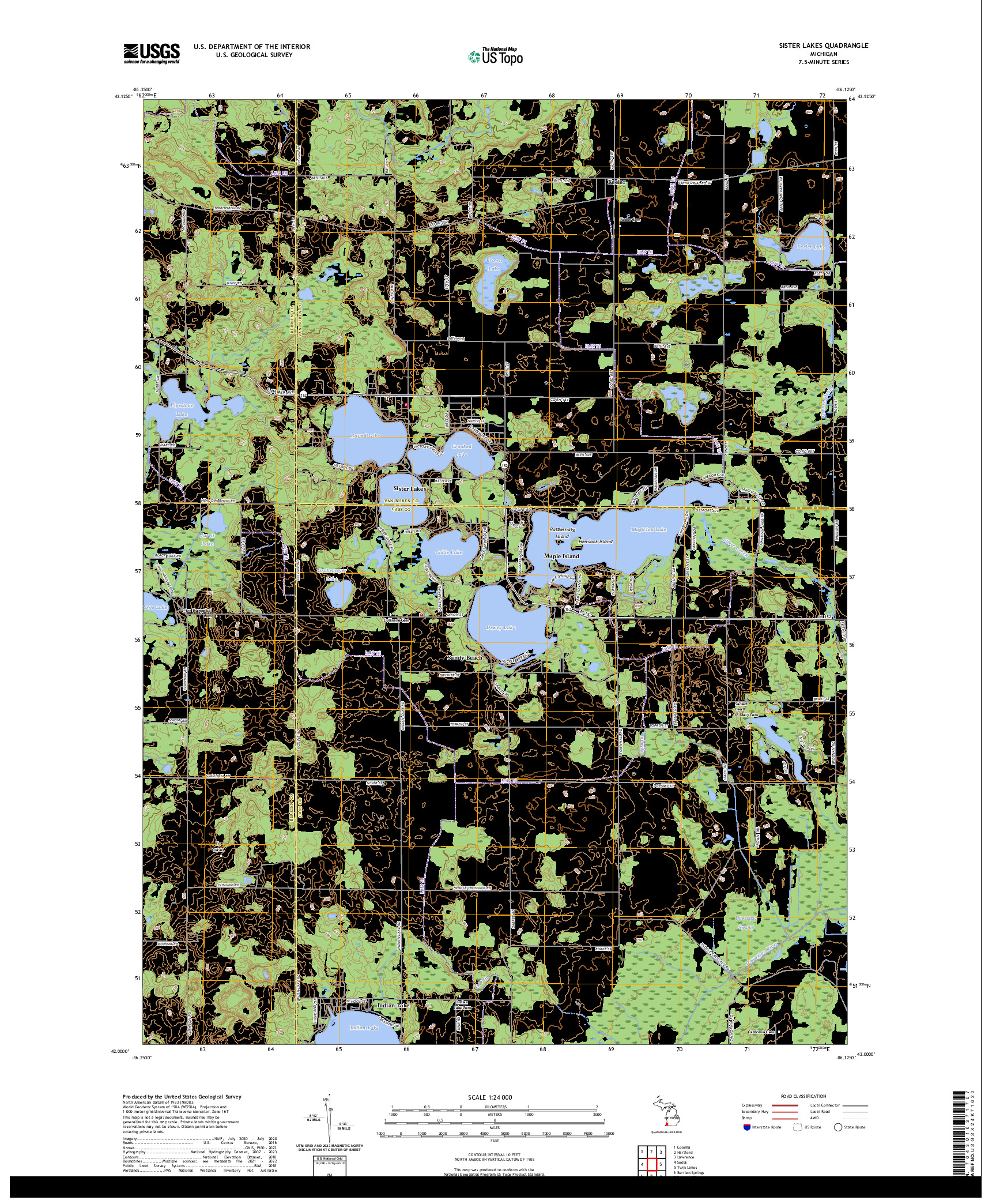 US TOPO 7.5-MINUTE MAP FOR SISTER LAKES, MI