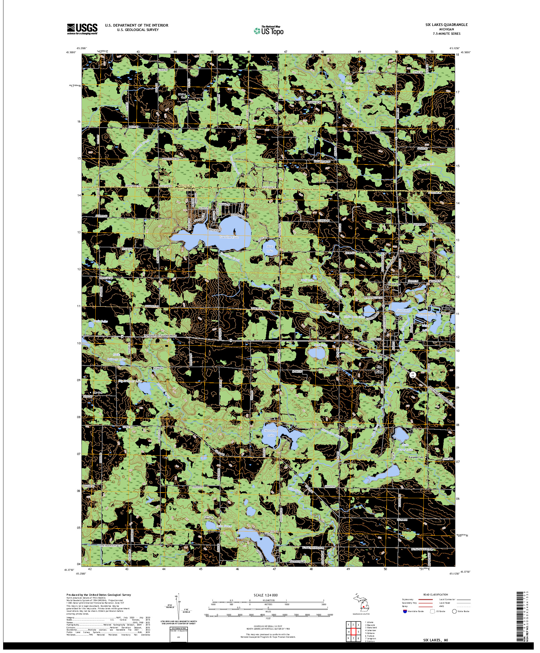 US TOPO 7.5-MINUTE MAP FOR SIX LAKES, MI