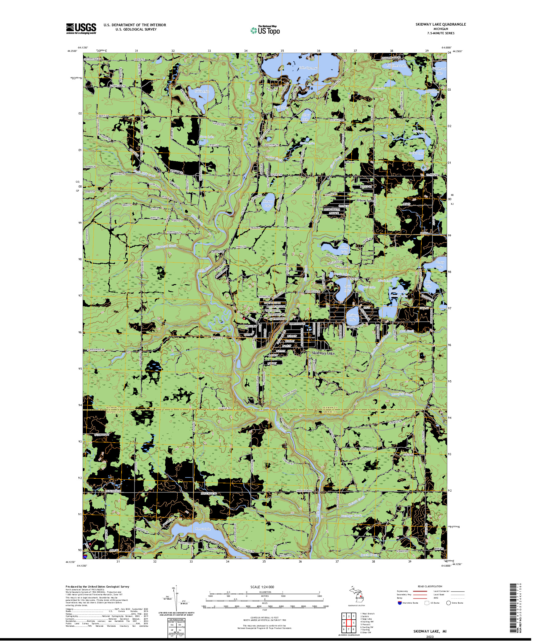 US TOPO 7.5-MINUTE MAP FOR SKIDWAY LAKE, MI