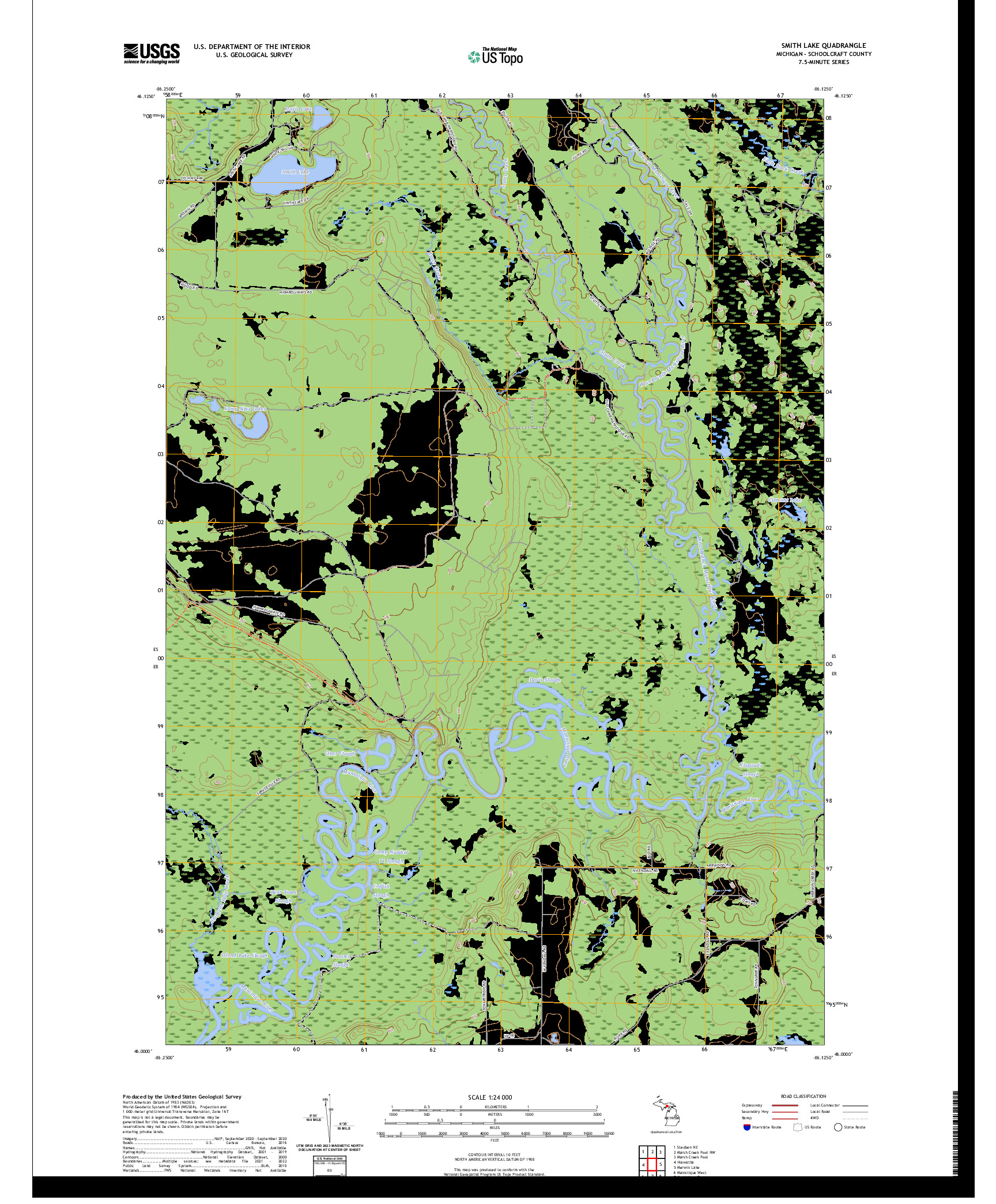 US TOPO 7.5-MINUTE MAP FOR SMITH LAKE, MI