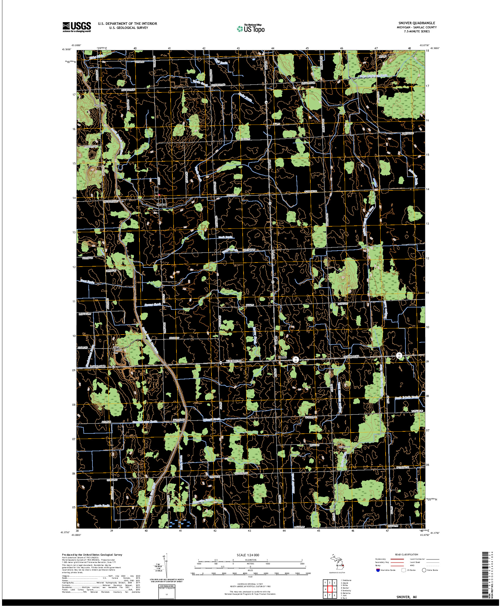 US TOPO 7.5-MINUTE MAP FOR SNOVER, MI