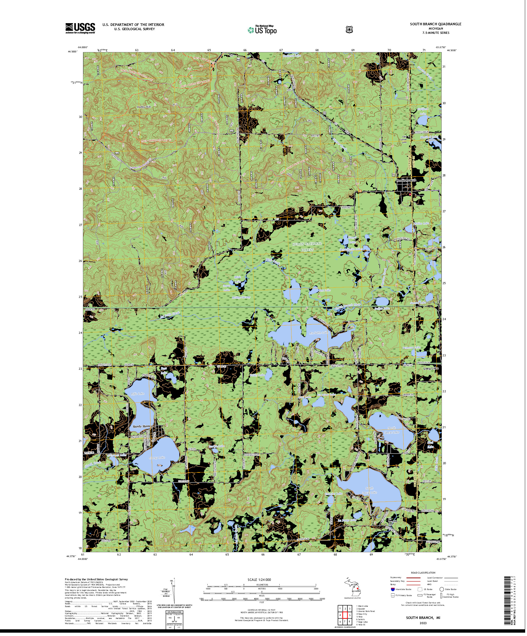 US TOPO 7.5-MINUTE MAP FOR SOUTH BRANCH, MI