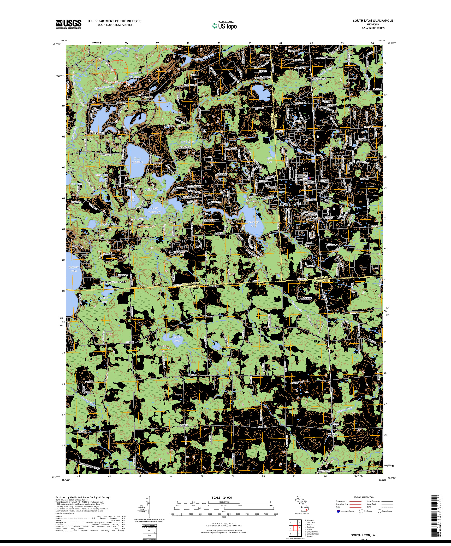 US TOPO 7.5-MINUTE MAP FOR SOUTH LYON, MI