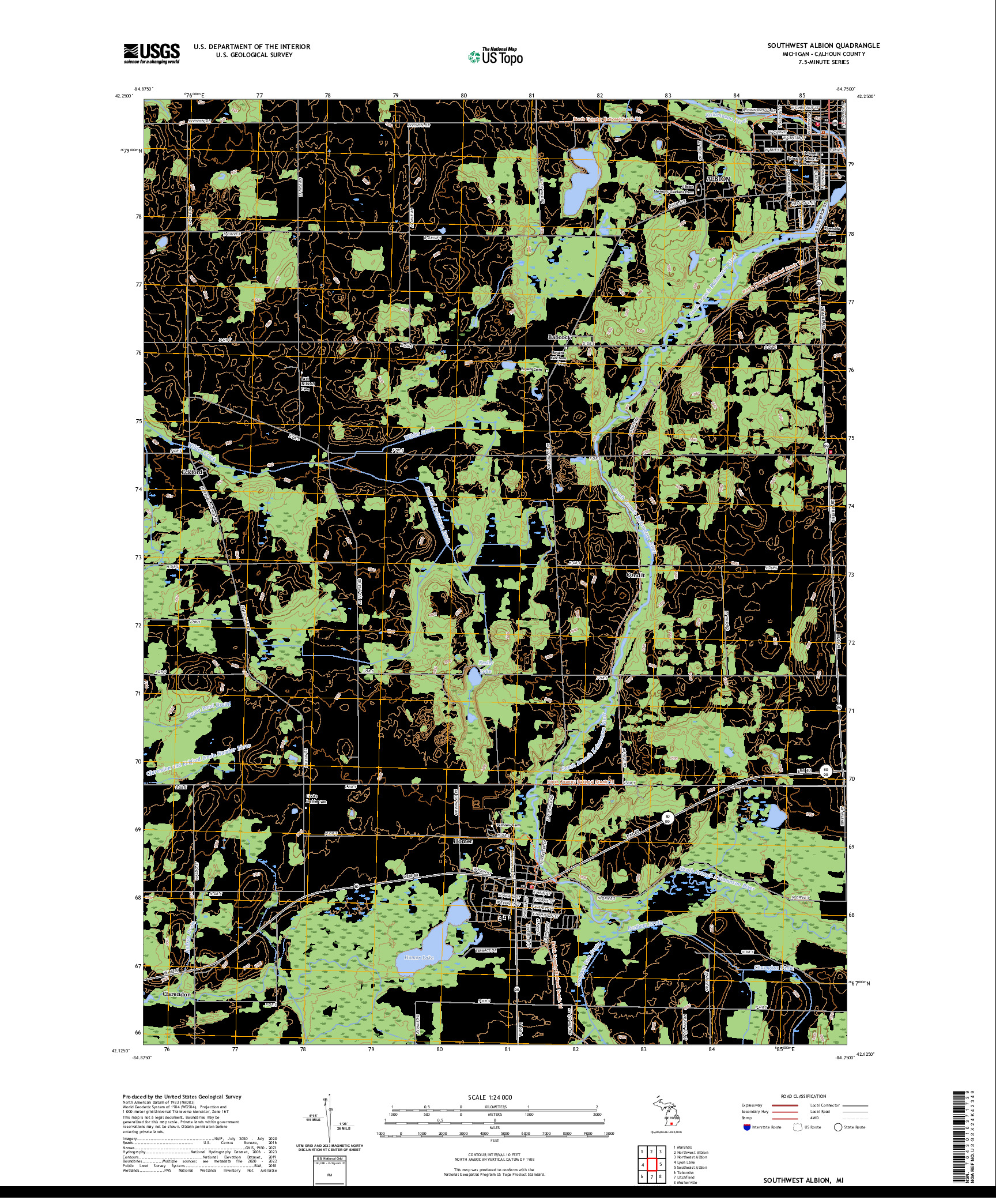 US TOPO 7.5-MINUTE MAP FOR SOUTHWEST ALBION, MI