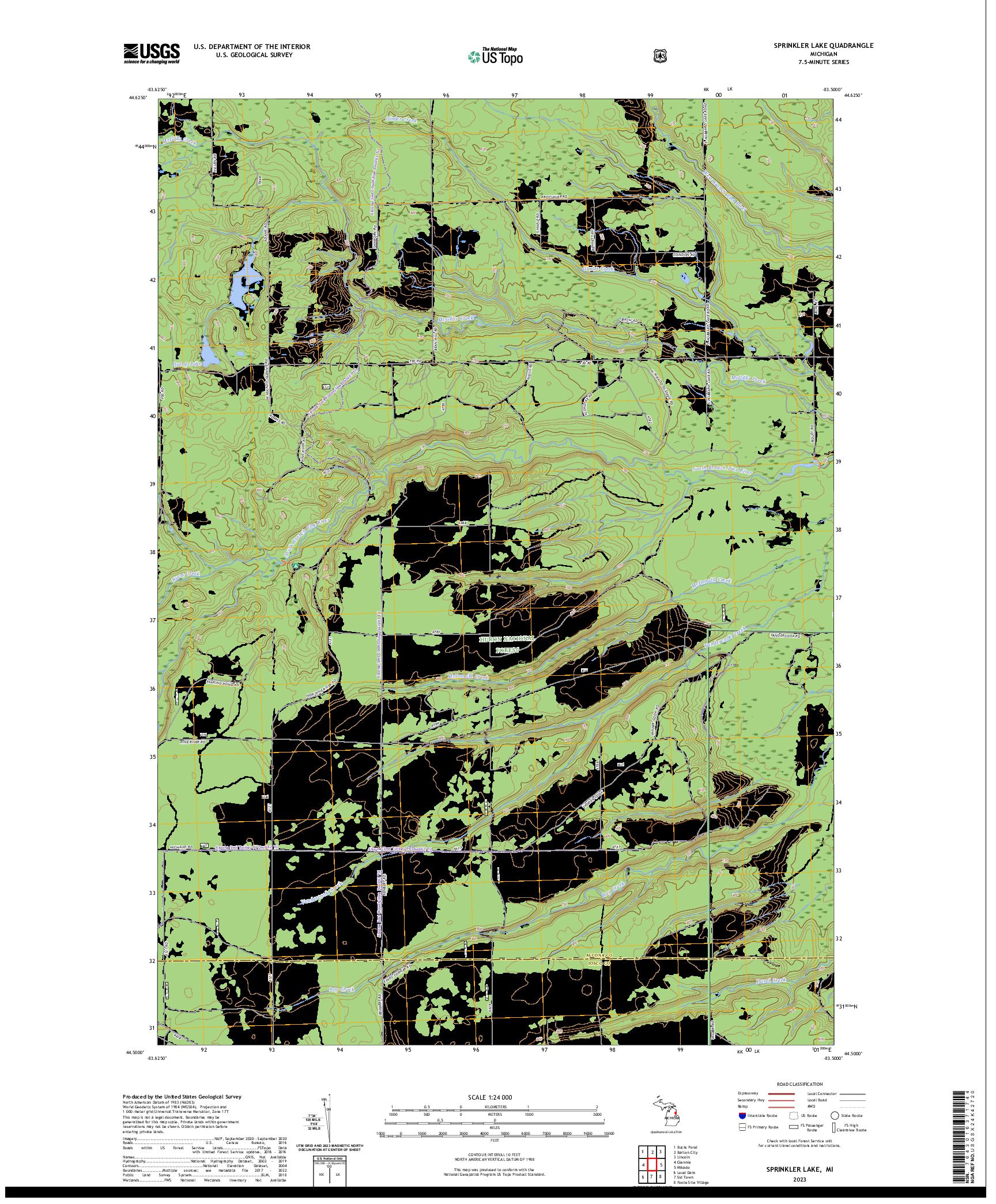 US TOPO 7.5-MINUTE MAP FOR SPRINKLER LAKE, MI