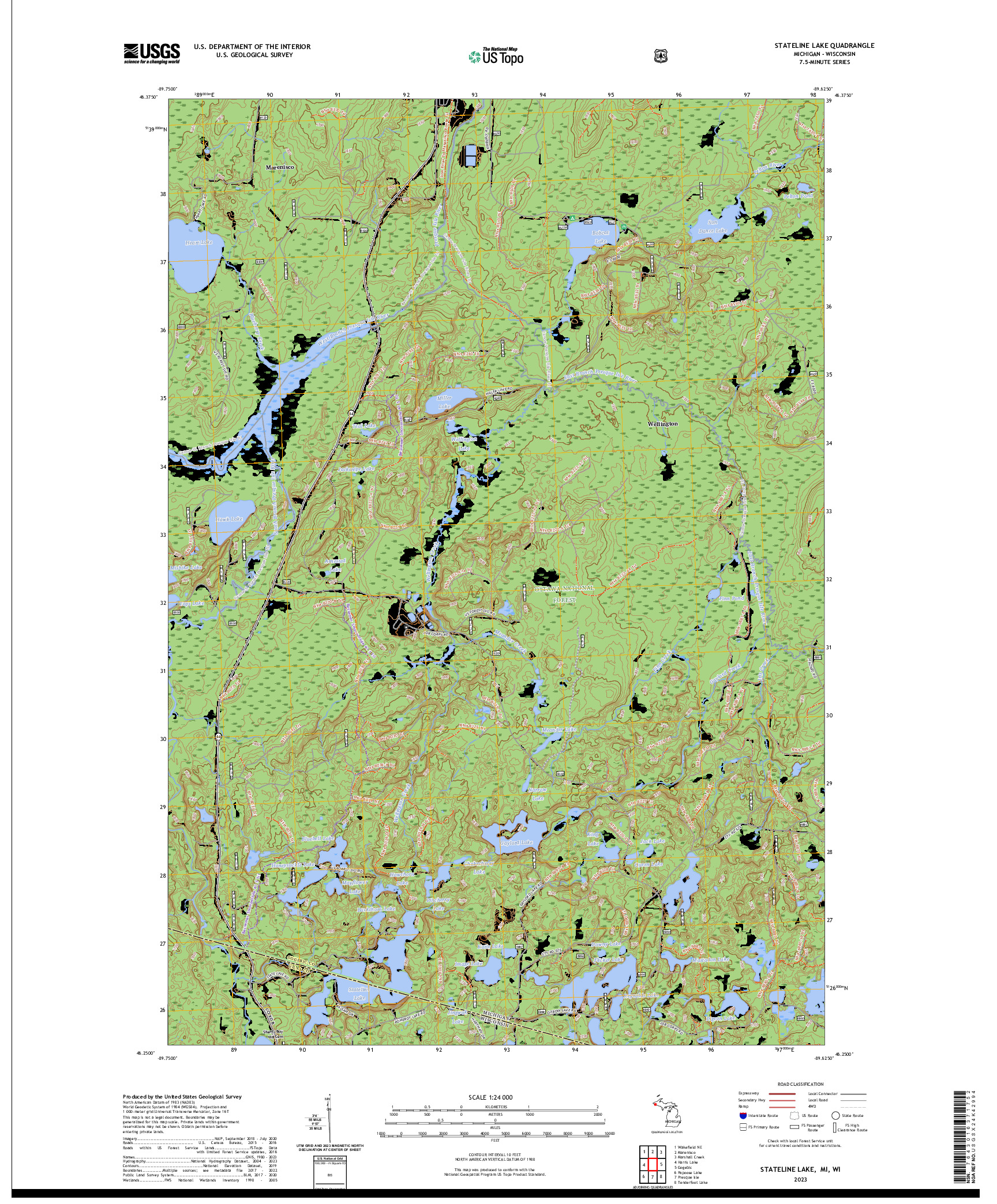 US TOPO 7.5-MINUTE MAP FOR STATELINE LAKE, MI,WI