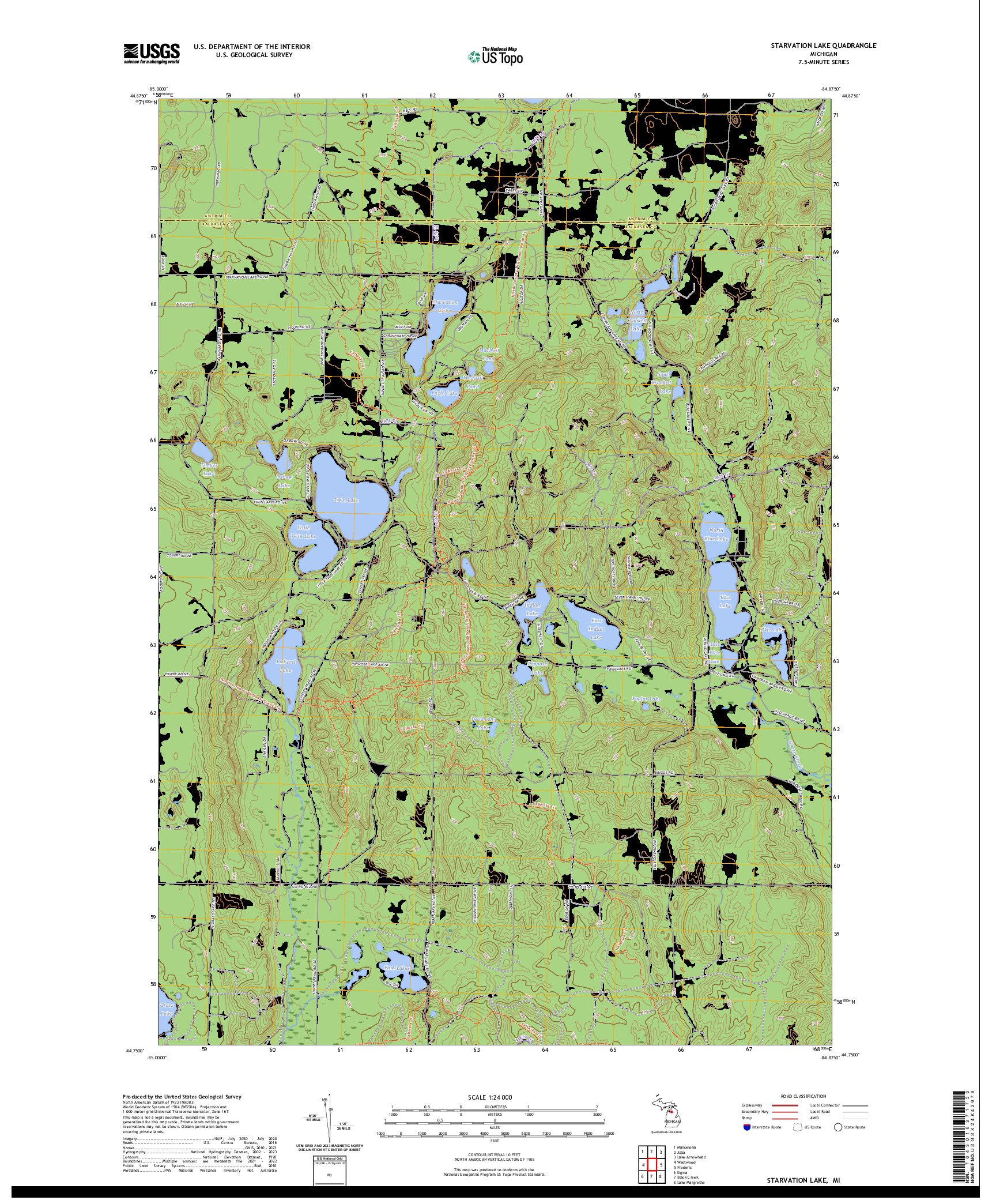 US TOPO 7.5-MINUTE MAP FOR STARVATION LAKE, MI