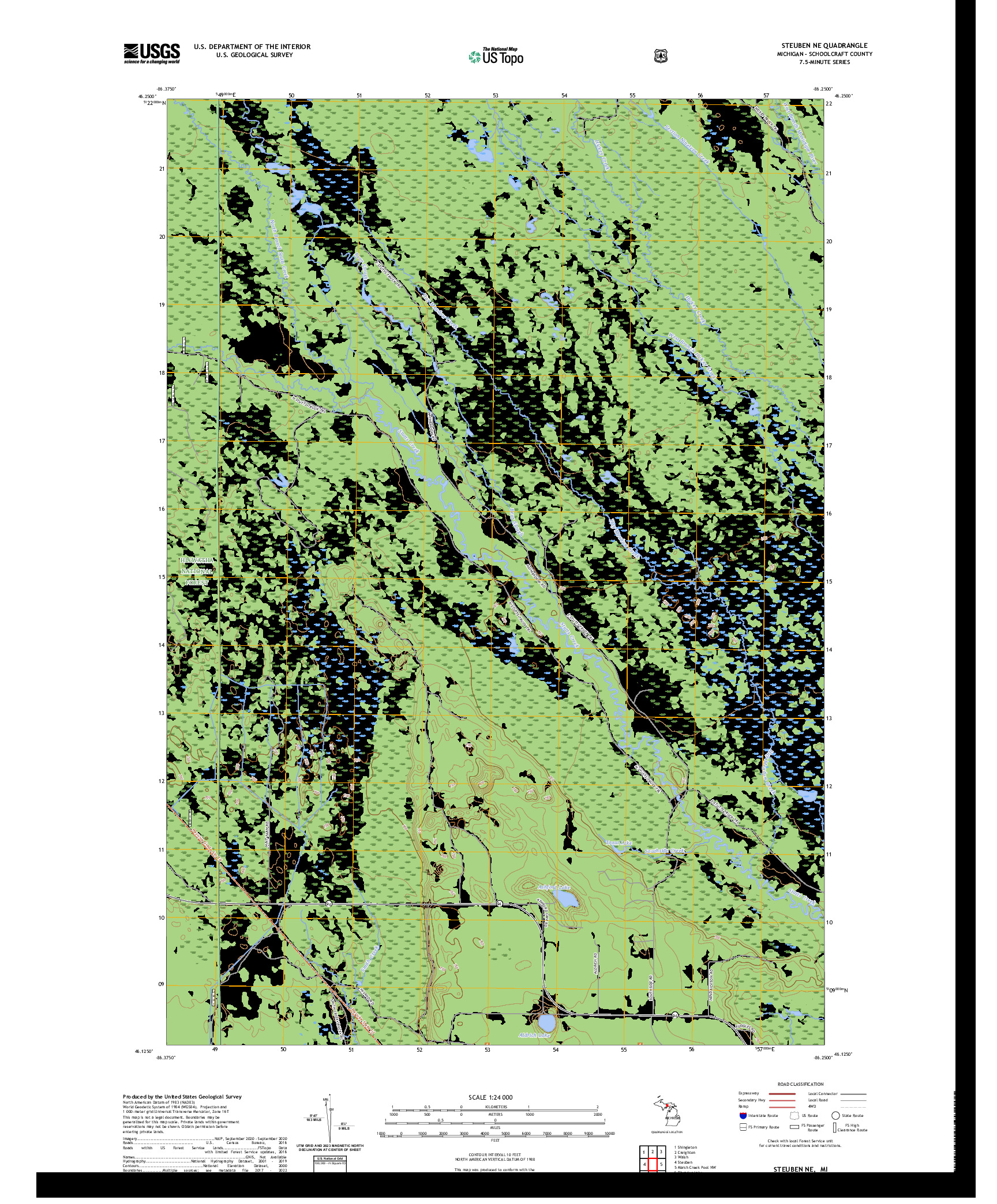 US TOPO 7.5-MINUTE MAP FOR STEUBEN NE, MI