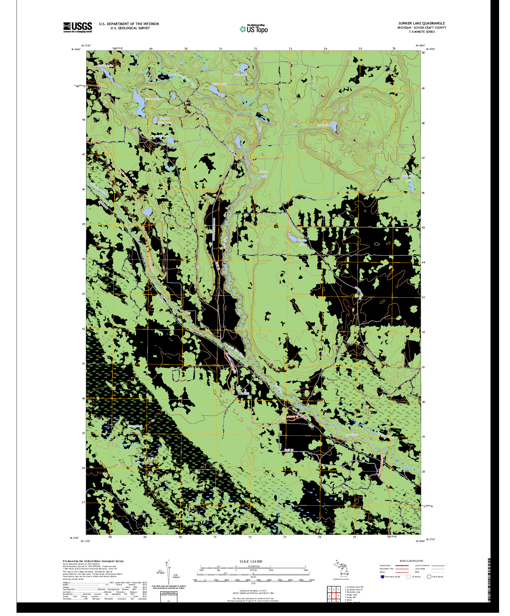 US TOPO 7.5-MINUTE MAP FOR SUNKEN LAKE, MI