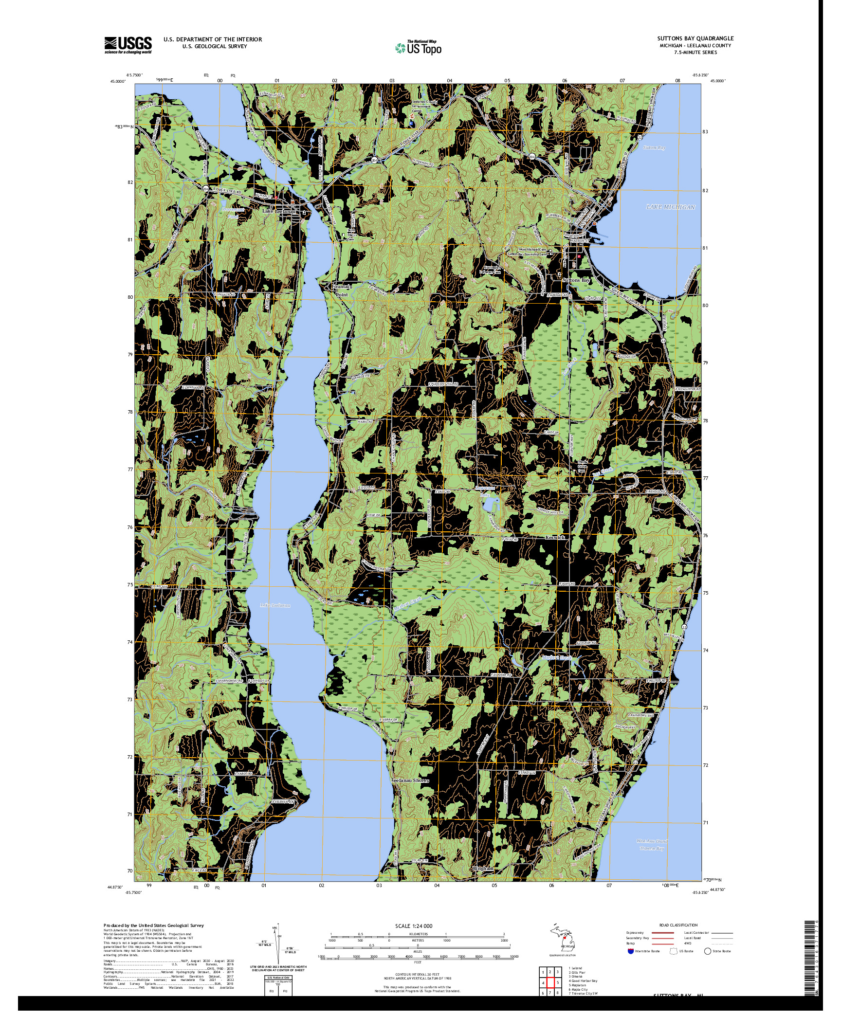 US TOPO 7.5-MINUTE MAP FOR SUTTONS BAY, MI