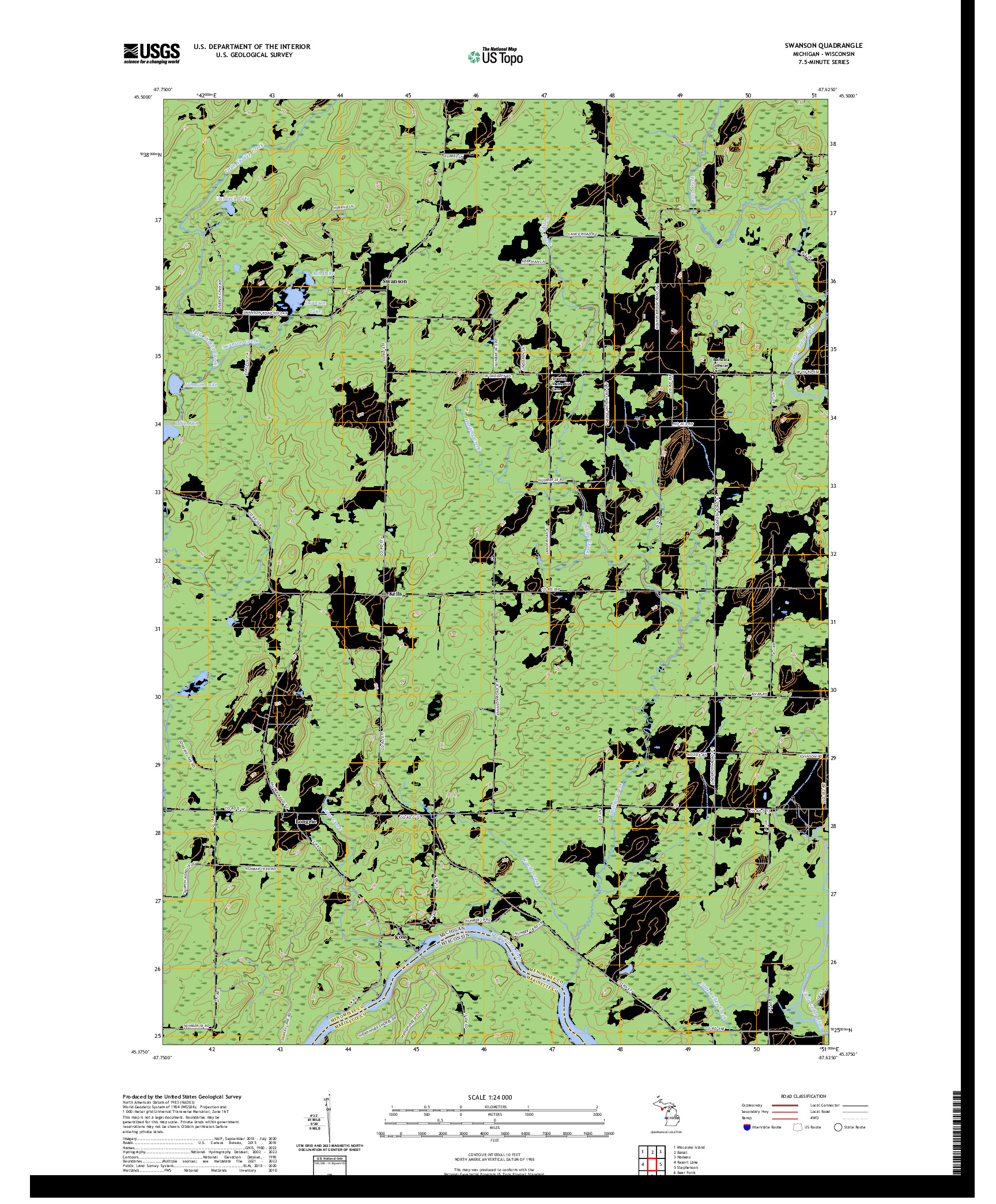 US TOPO 7.5-MINUTE MAP FOR SWANSON, MI,WI