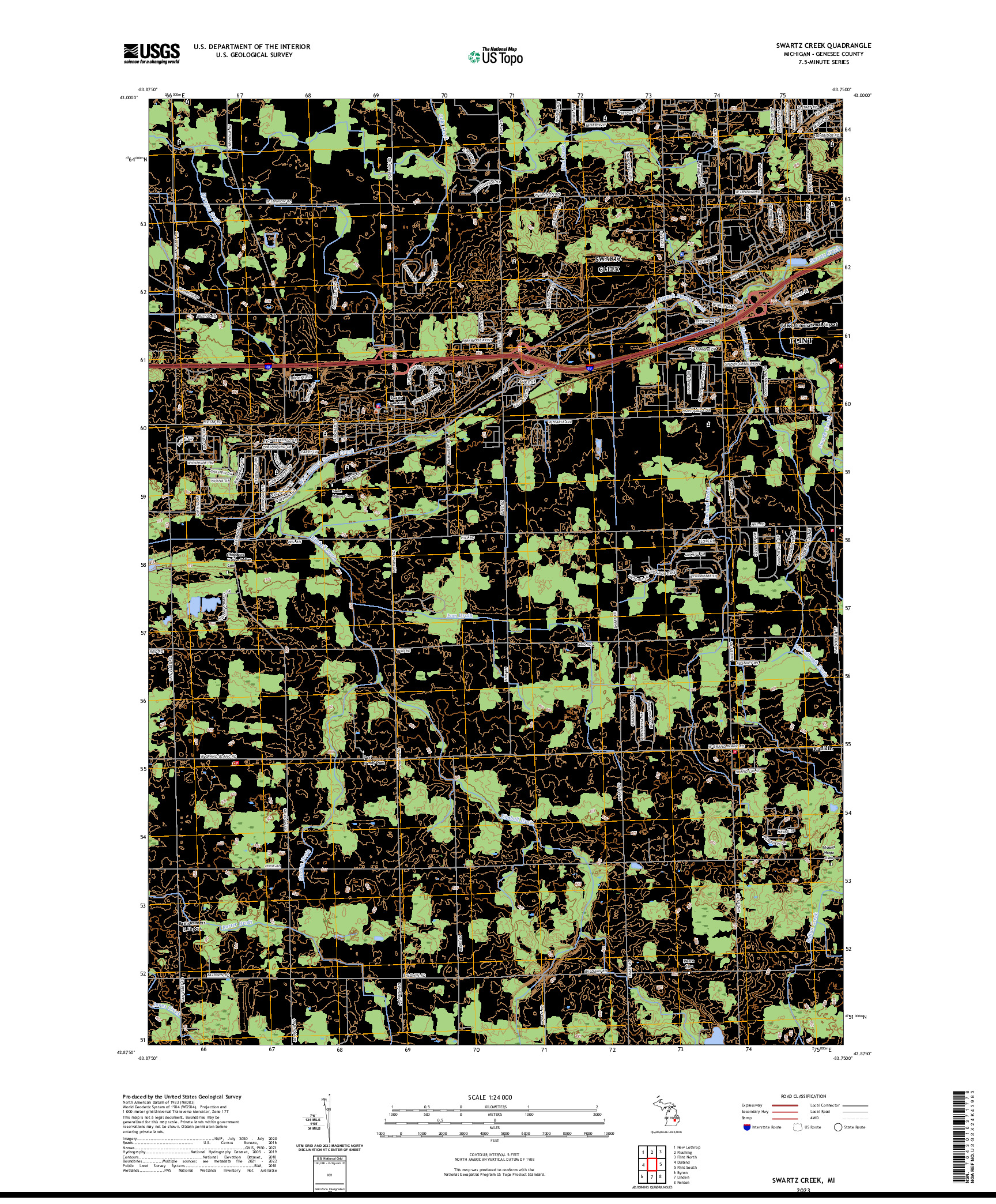 US TOPO 7.5-MINUTE MAP FOR SWARTZ CREEK, MI