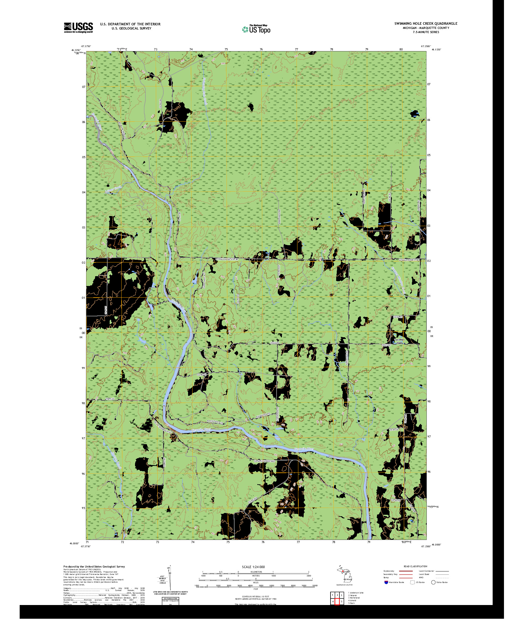 US TOPO 7.5-MINUTE MAP FOR SWIMMING HOLE CREEK, MI