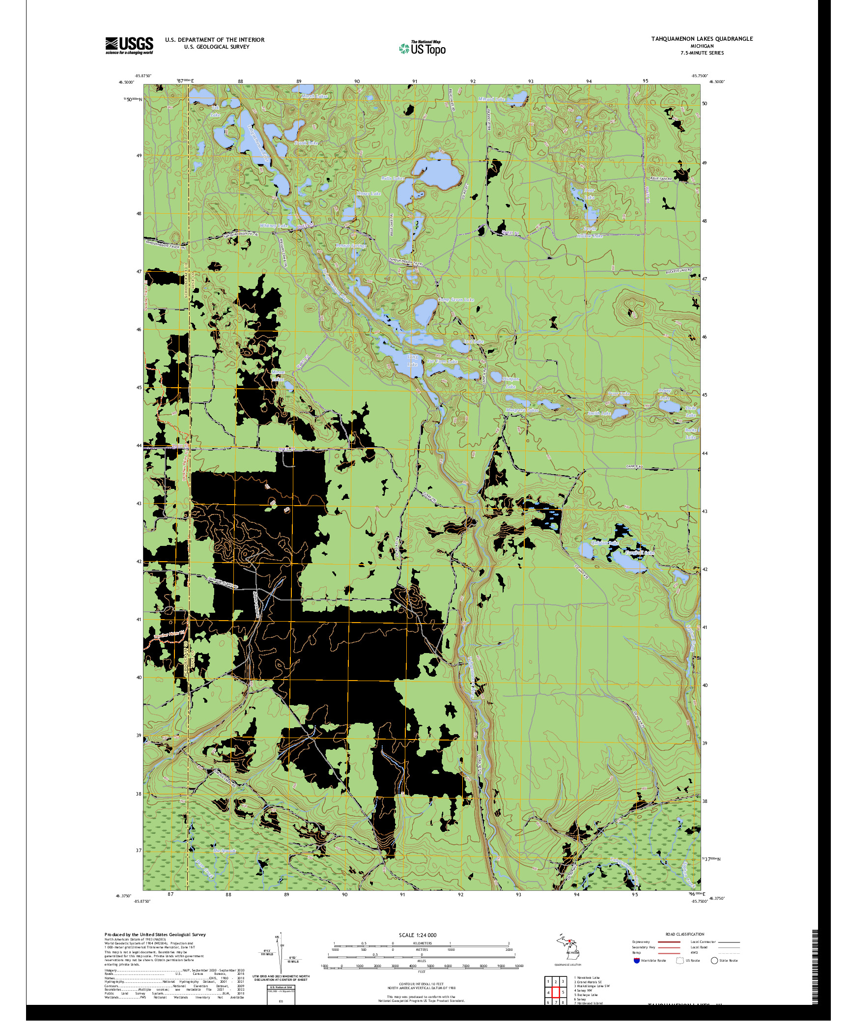 US TOPO 7.5-MINUTE MAP FOR TAHQUAMENON LAKES, MI