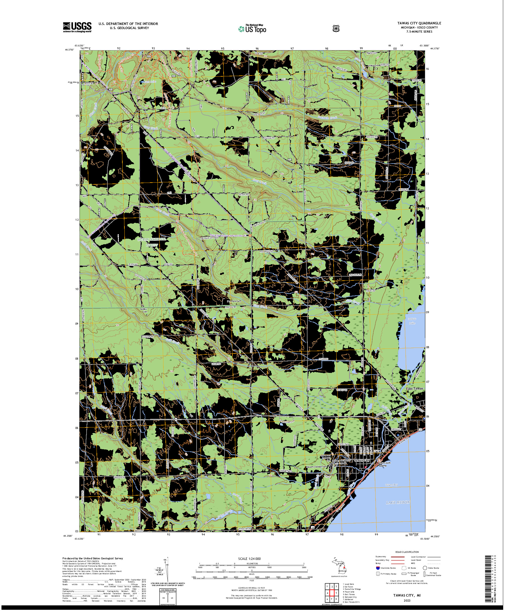 US TOPO 7.5-MINUTE MAP FOR TAWAS CITY, MI