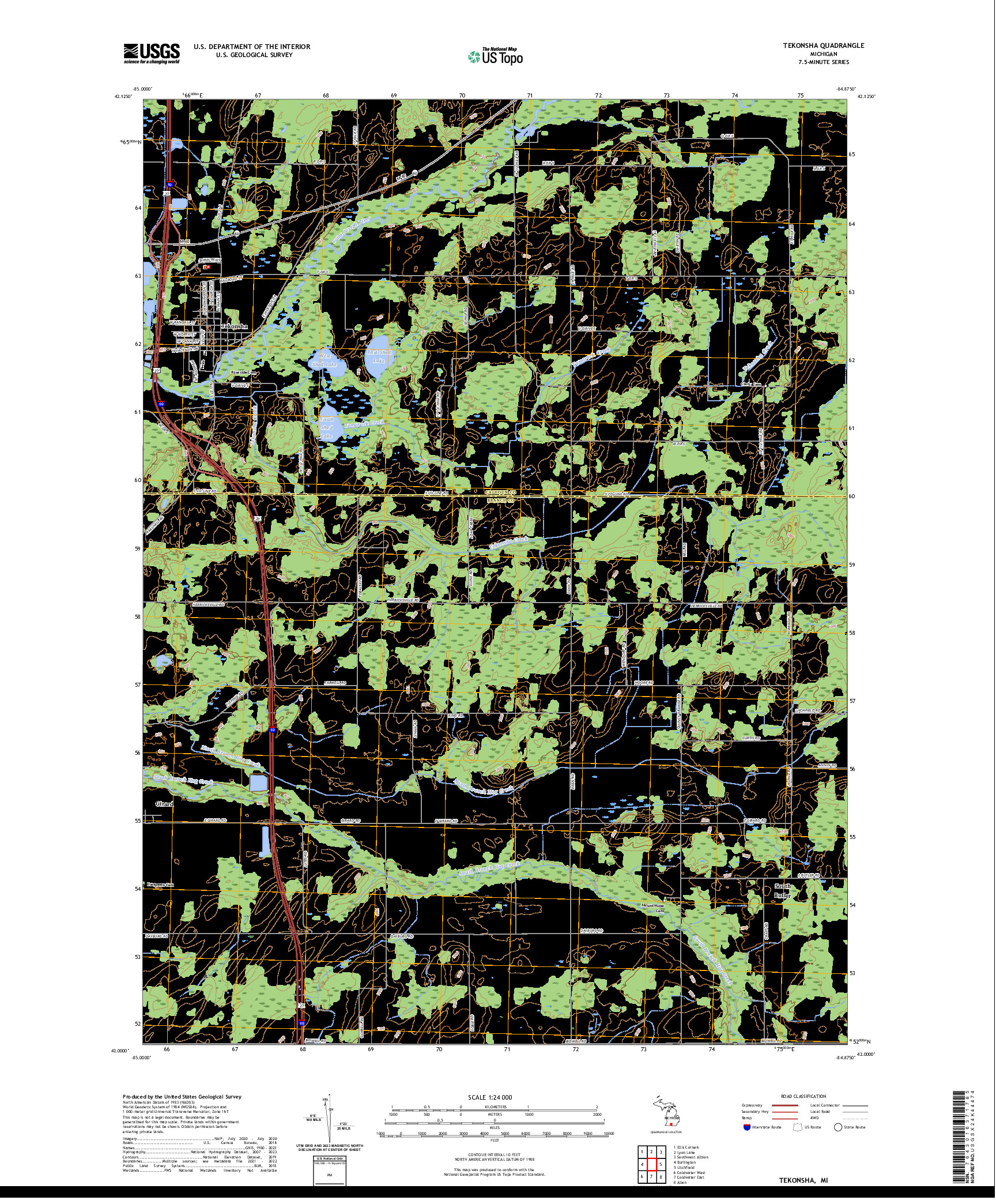 US TOPO 7.5-MINUTE MAP FOR TEKONSHA, MI