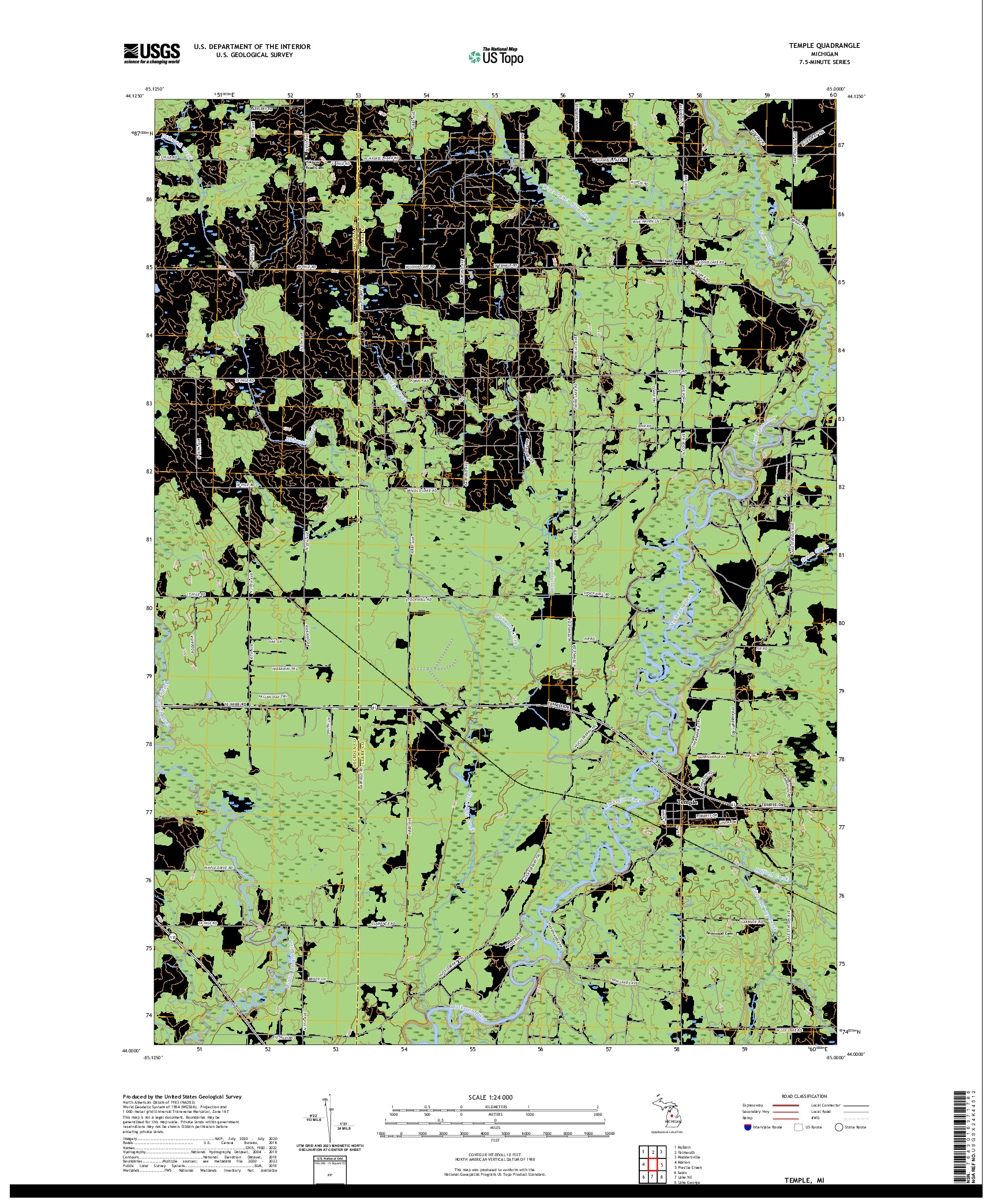 US TOPO 7.5-MINUTE MAP FOR TEMPLE, MI