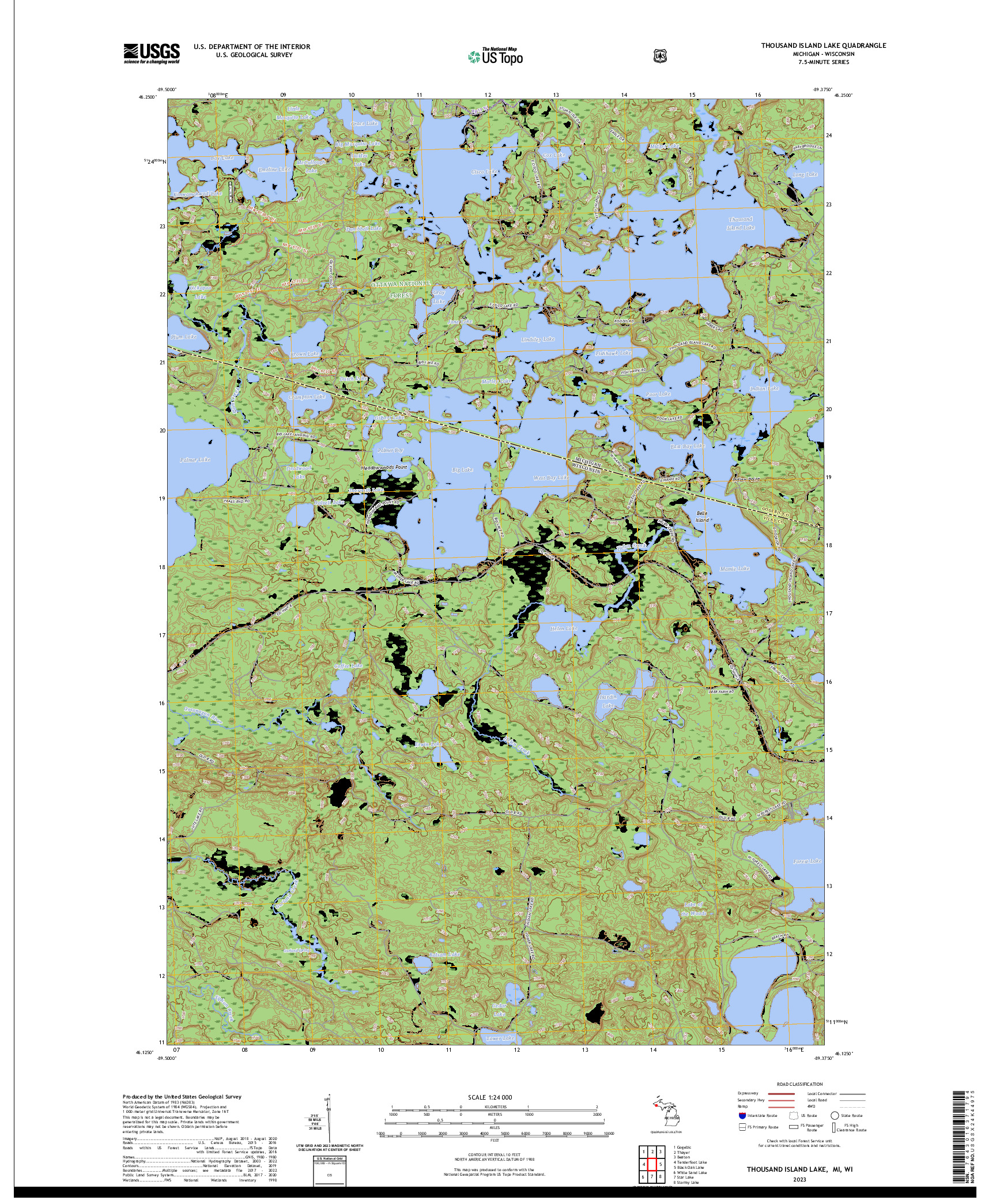 US TOPO 7.5-MINUTE MAP FOR THOUSAND ISLAND LAKE, MI,WI