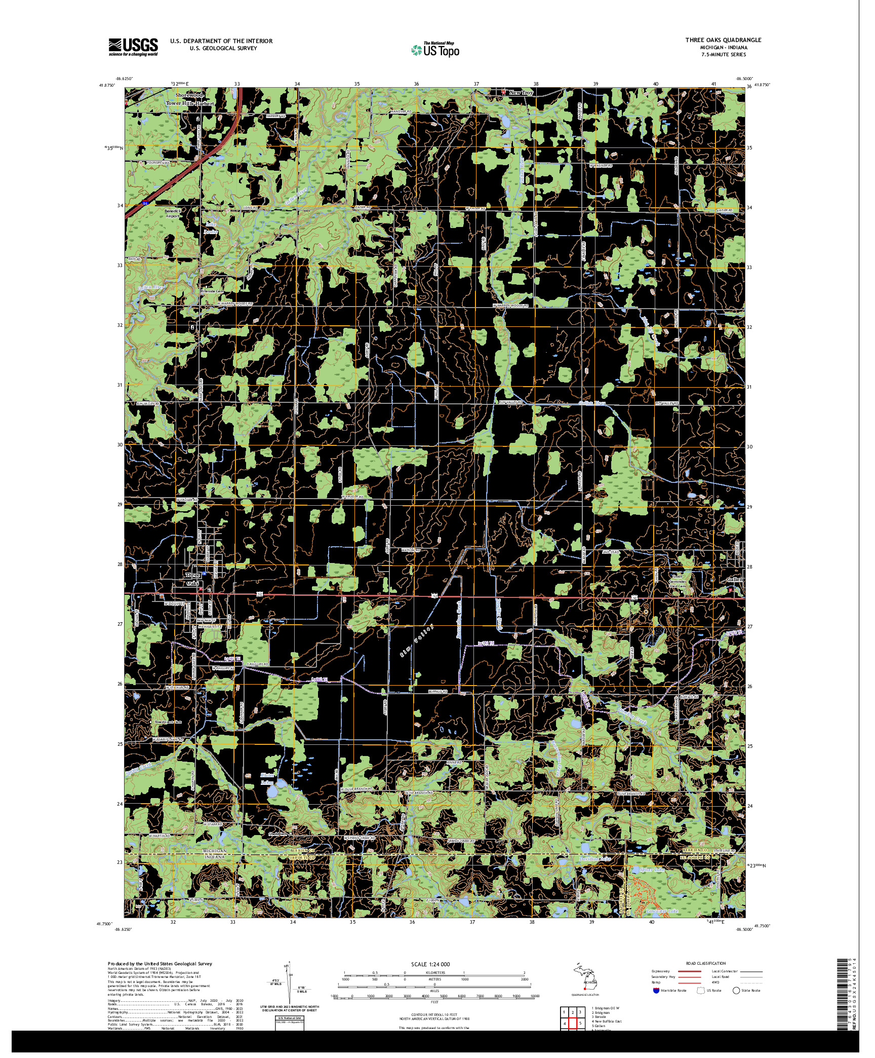 US TOPO 7.5-MINUTE MAP FOR THREE OAKS, MI,IN