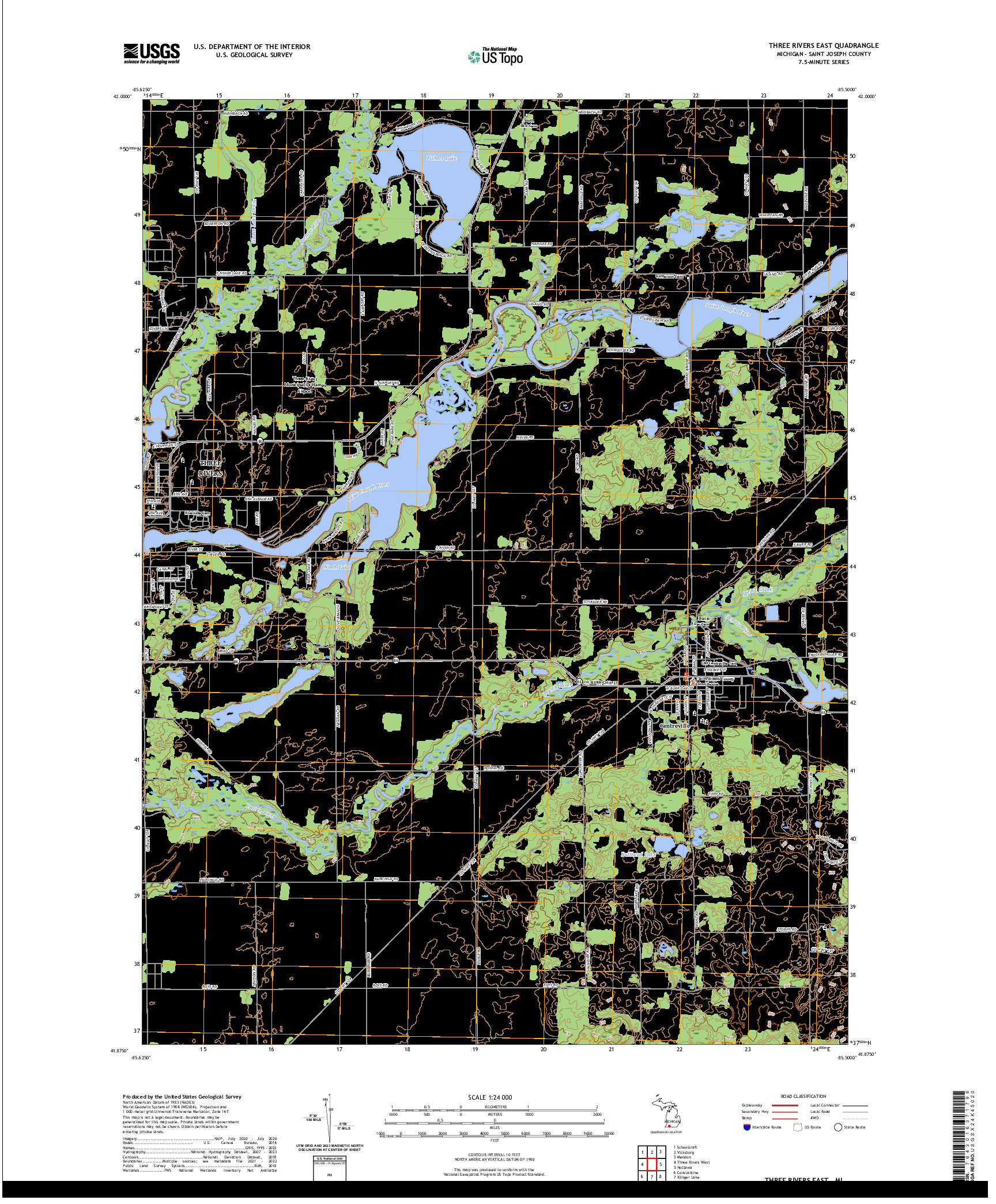 US TOPO 7.5-MINUTE MAP FOR THREE RIVERS EAST, MI