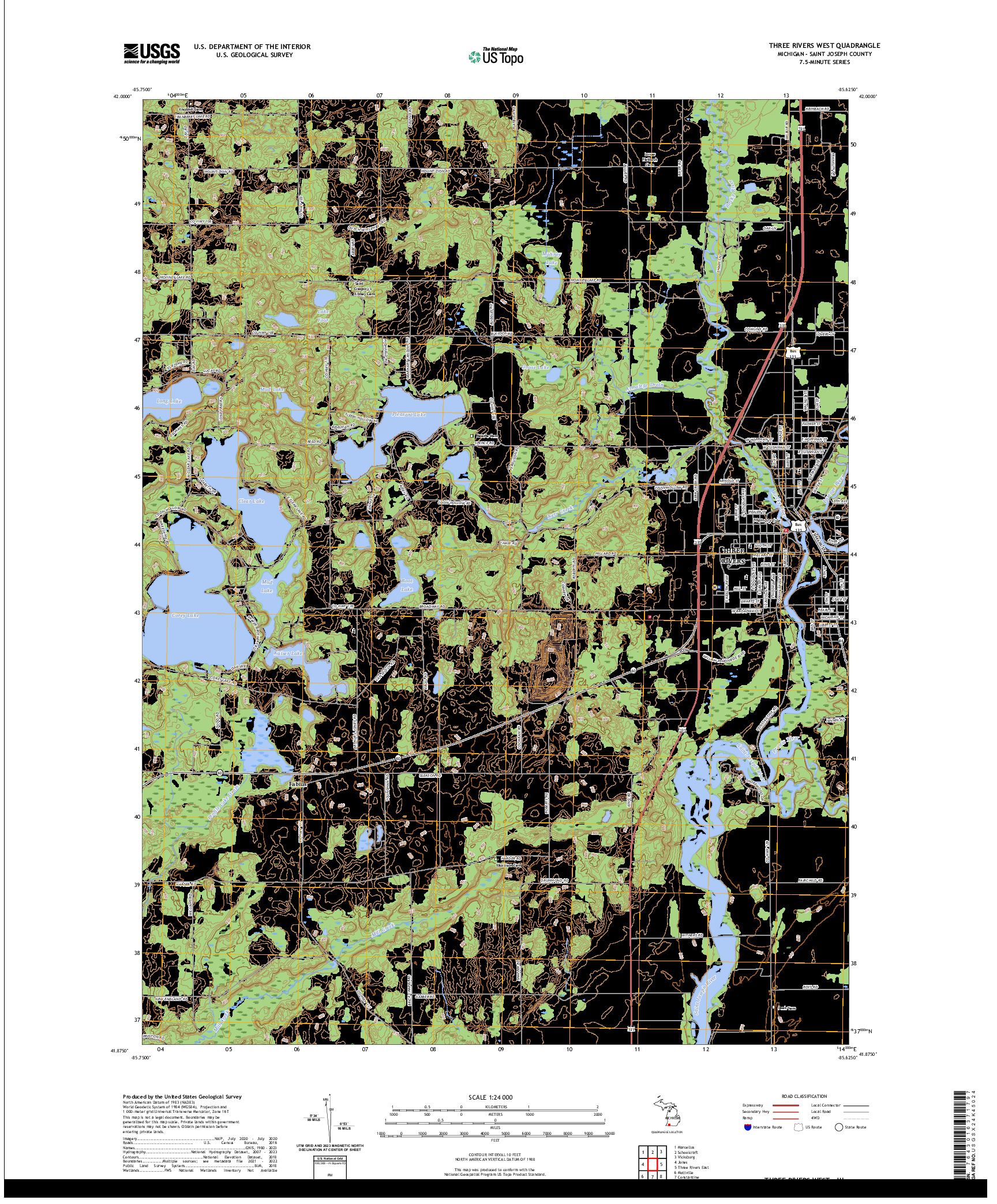 US TOPO 7.5-MINUTE MAP FOR THREE RIVERS WEST, MI