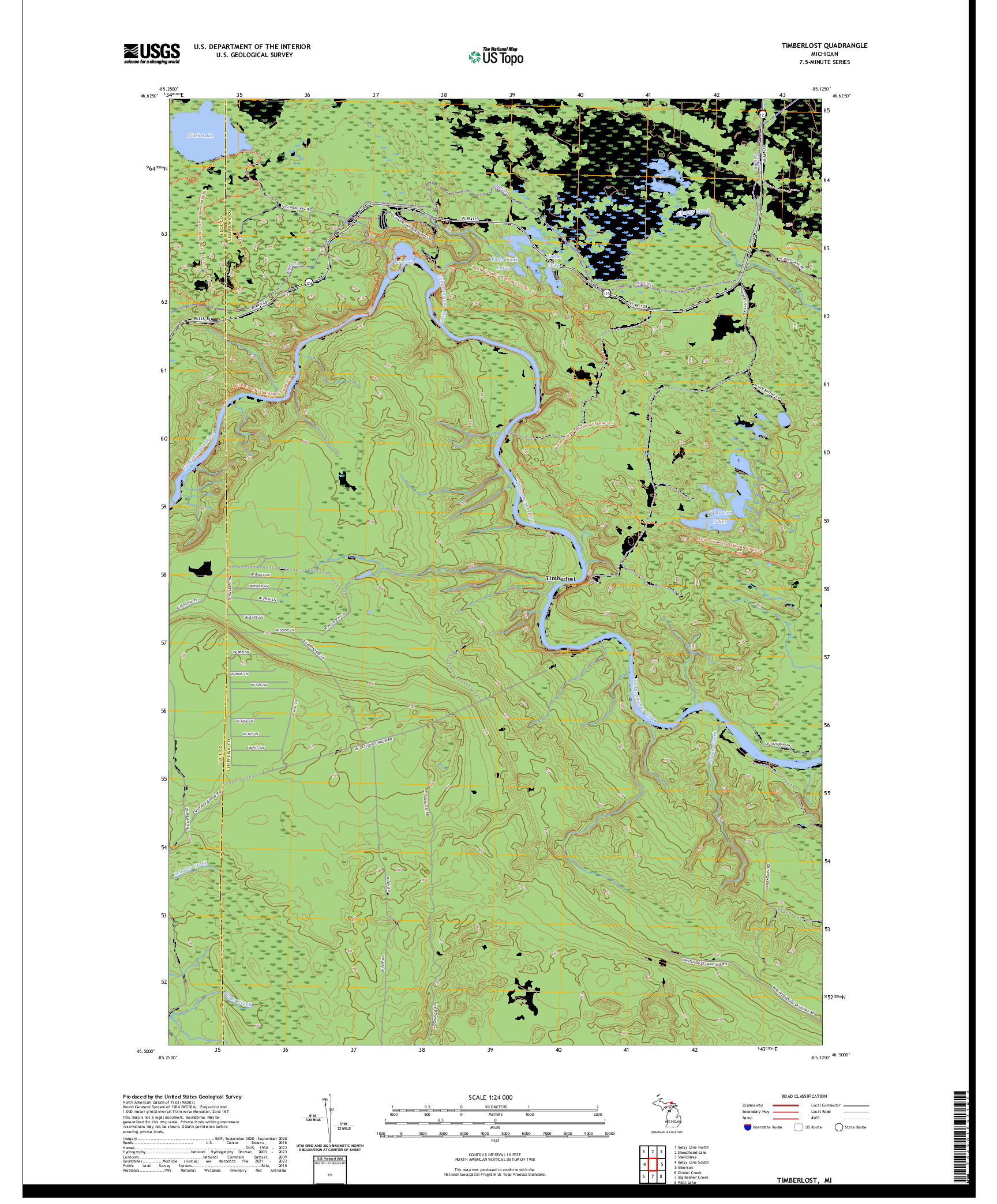 US TOPO 7.5-MINUTE MAP FOR TIMBERLOST, MI