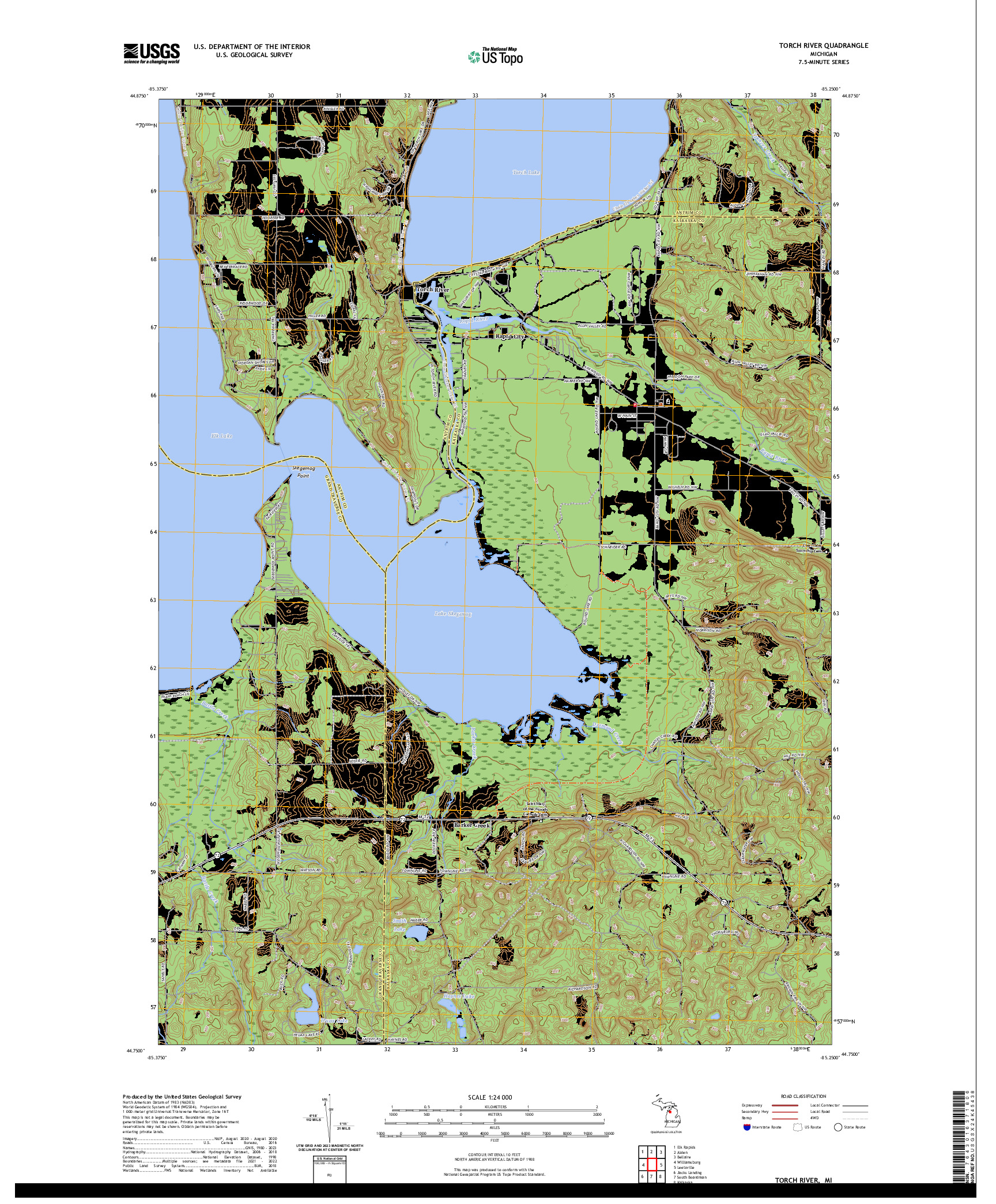 US TOPO 7.5-MINUTE MAP FOR TORCH RIVER, MI