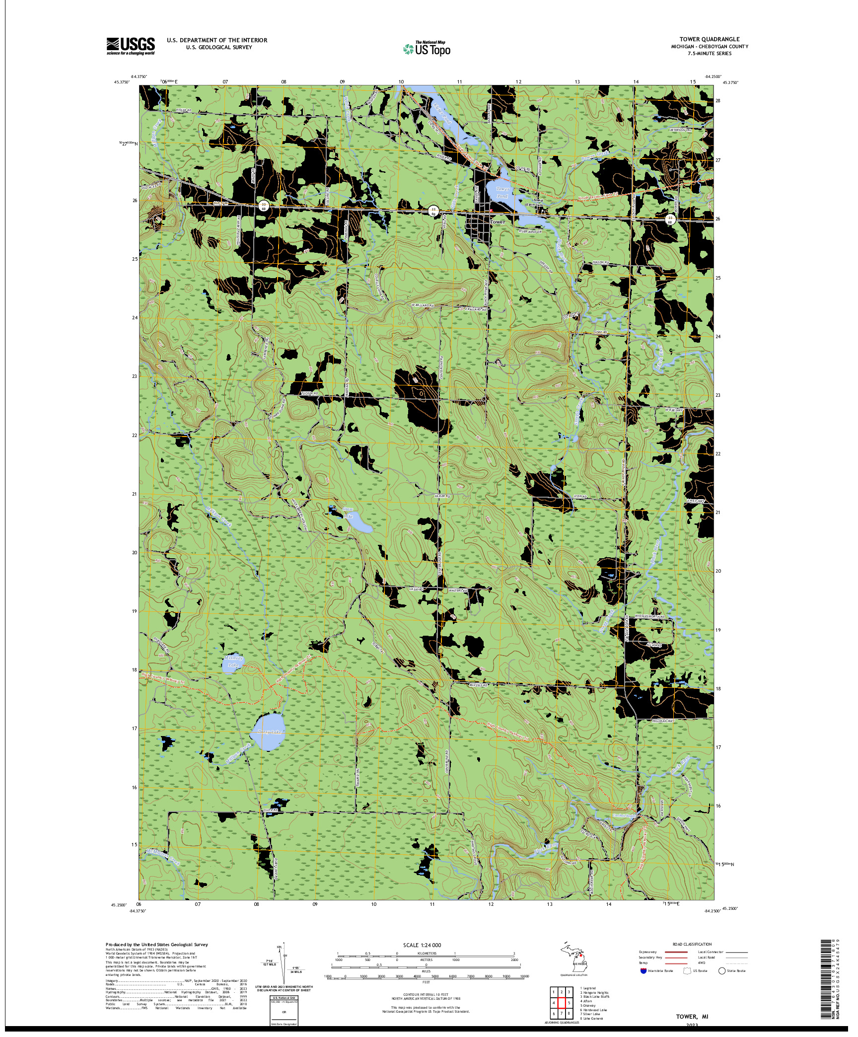 US TOPO 7.5-MINUTE MAP FOR TOWER, MI