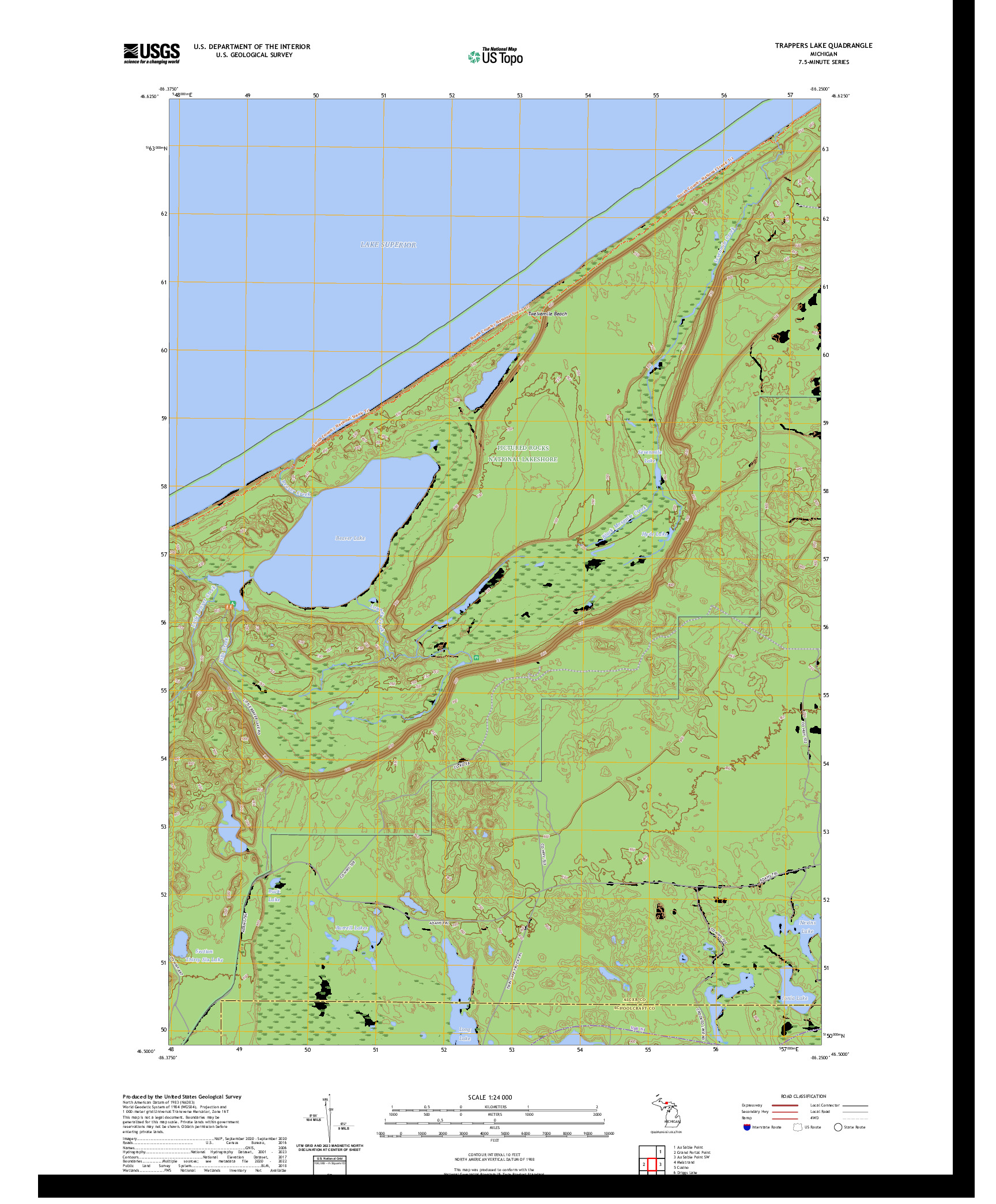 US TOPO 7.5-MINUTE MAP FOR TRAPPERS LAKE, MI